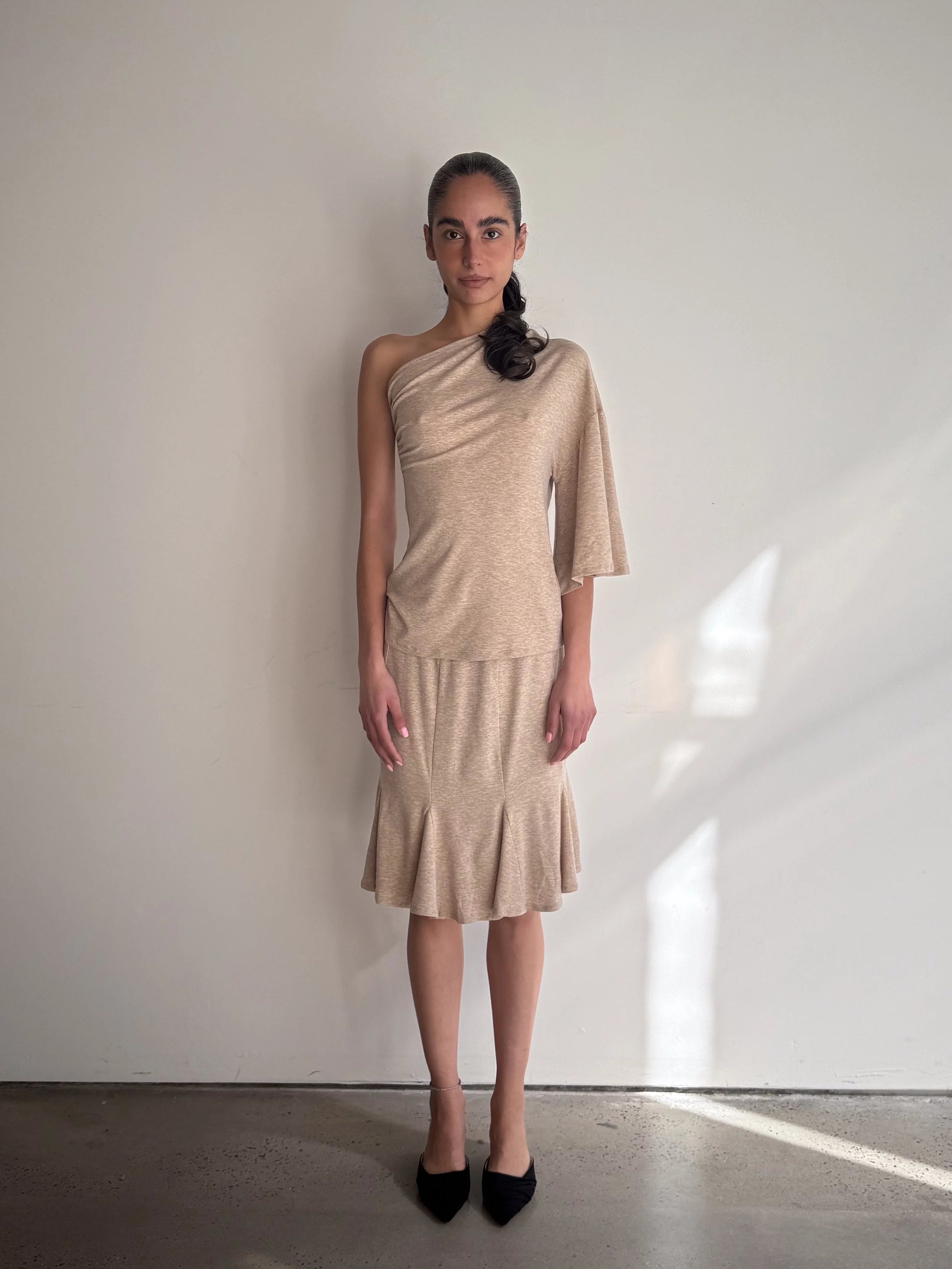 One Shoulder Draped Top in OAT