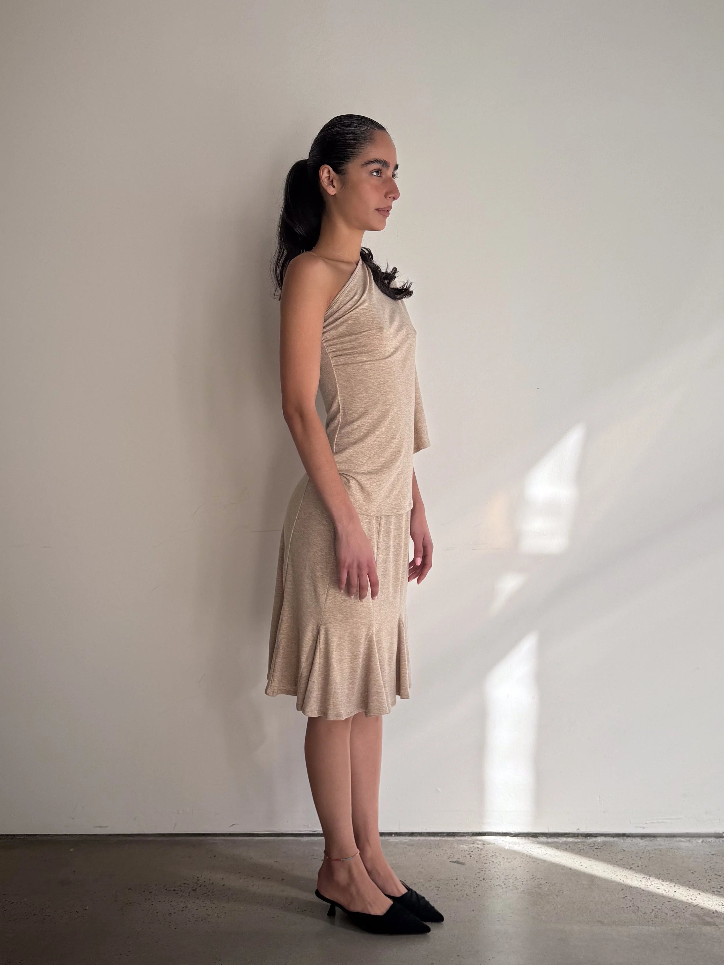 One Shoulder Draped Top in OAT