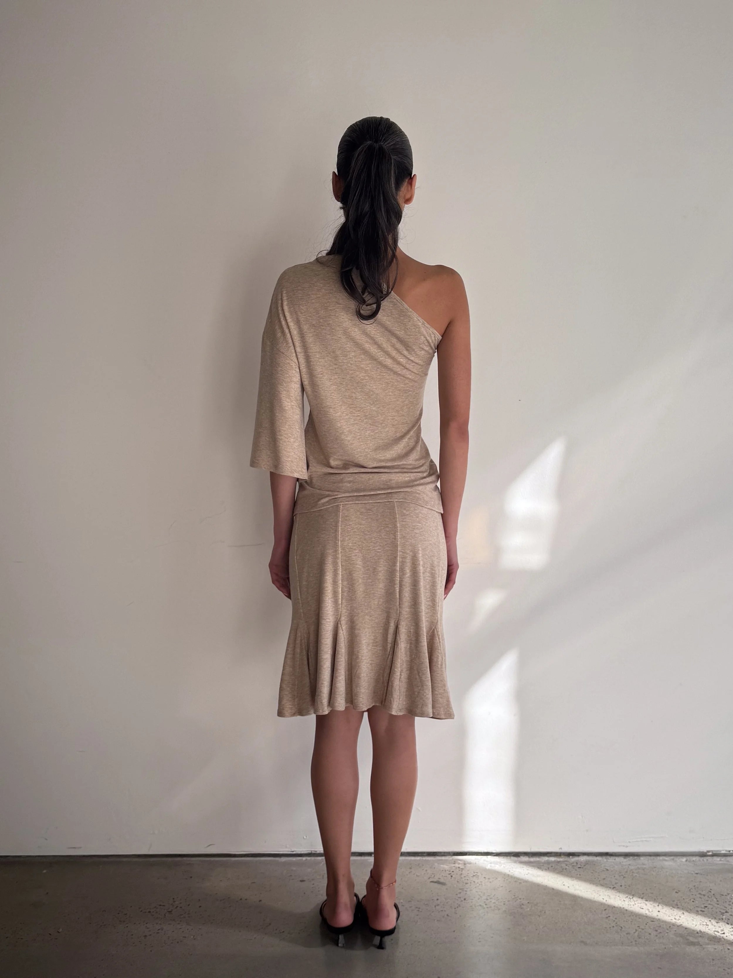 One Shoulder Draped Top in OAT