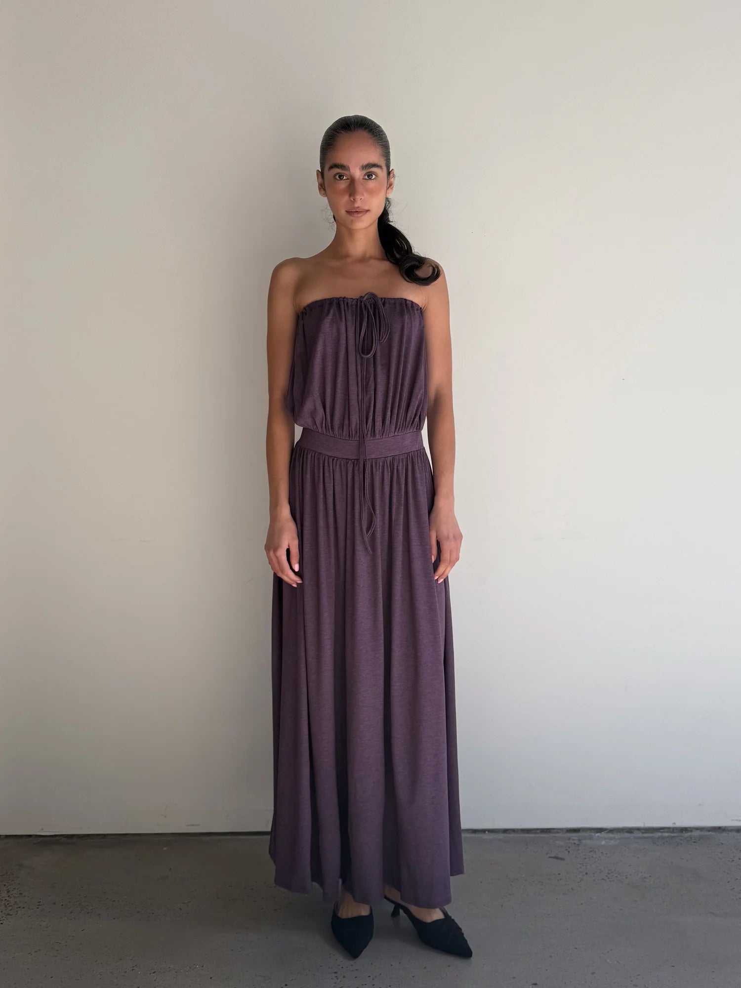 Two Way Open Back Gown Wool in Plum