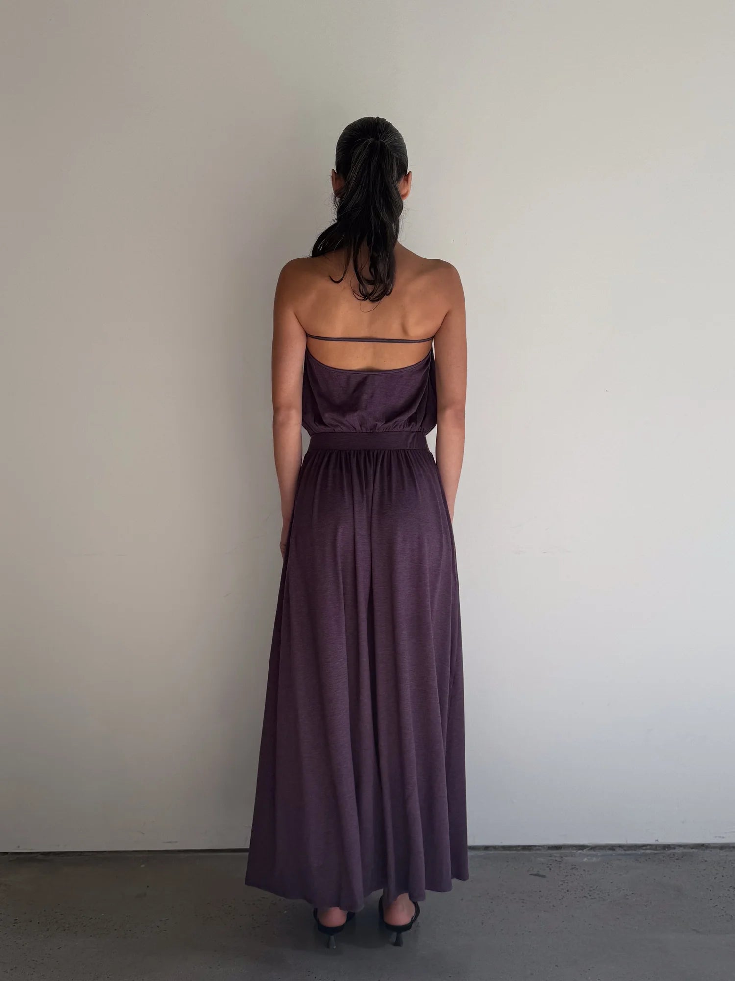 Two Way Open Back Gown Wool in Plum