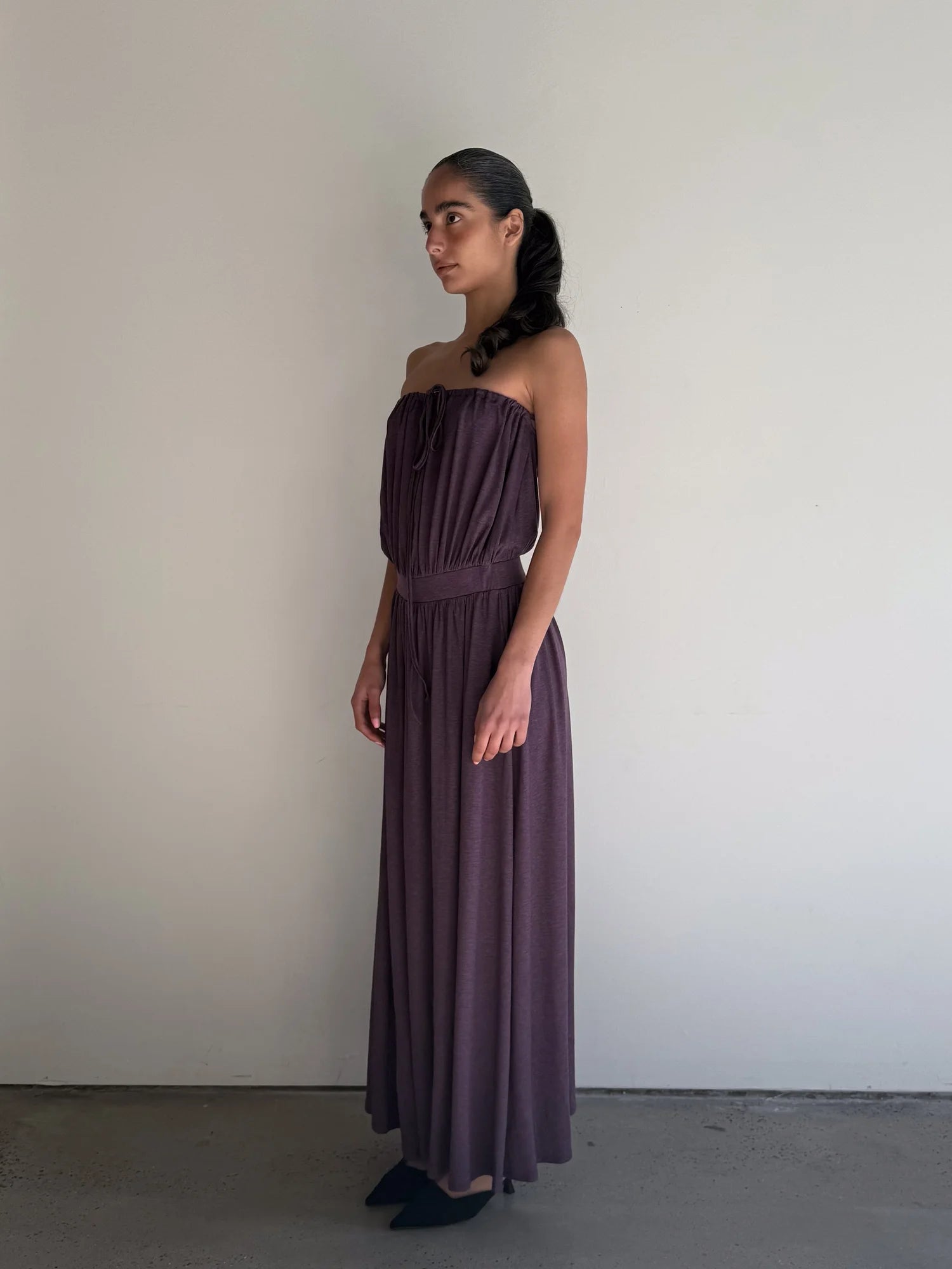 Two Way Open Back Gown Wool in Plum