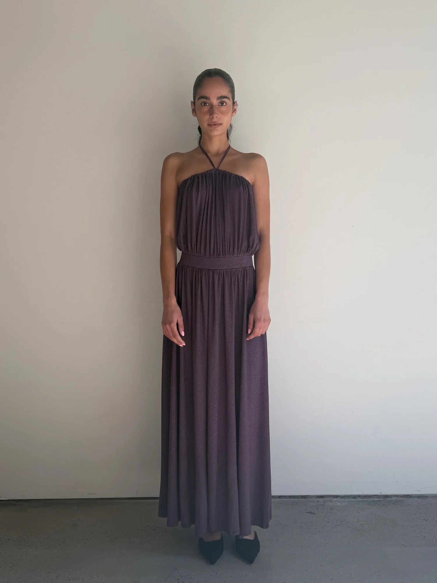 Two Way Open Back Gown Wool in Plum