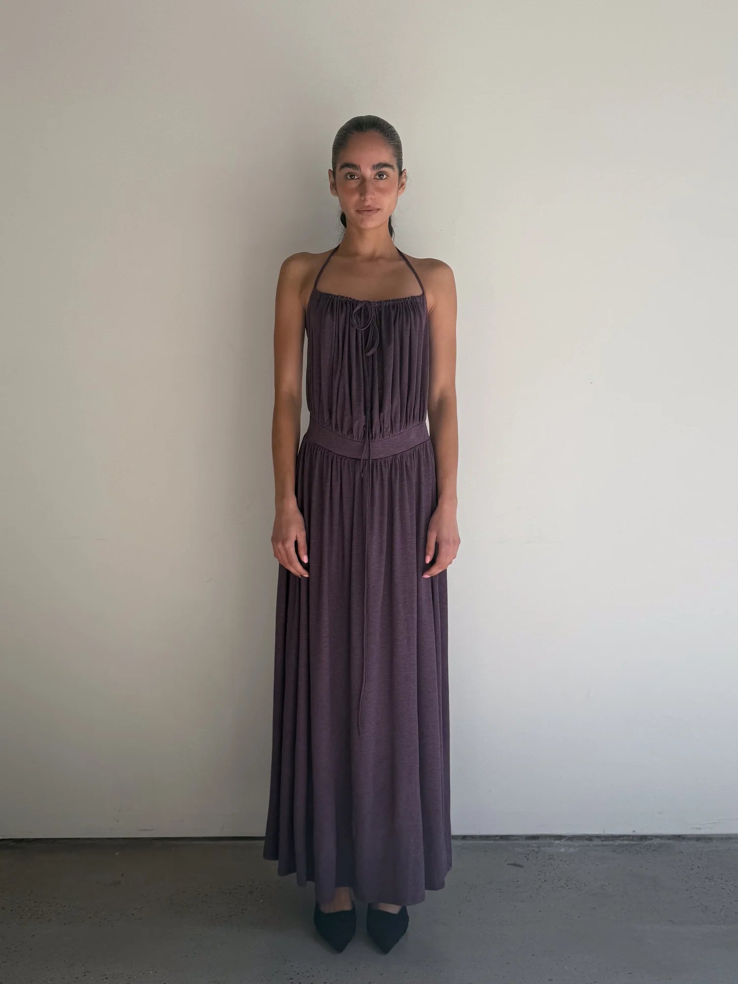 Two Way Open Back Gown Wool in Plum