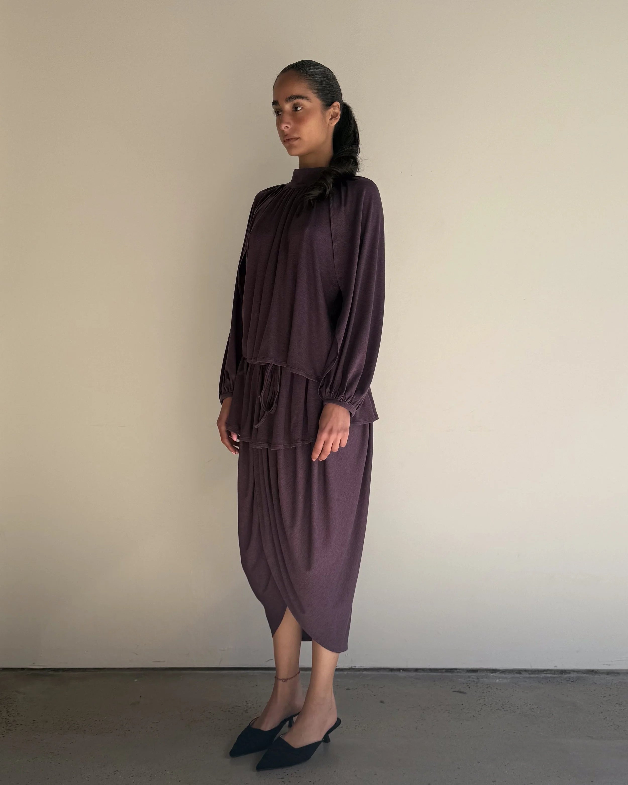 Open Back Cape Top in Plum