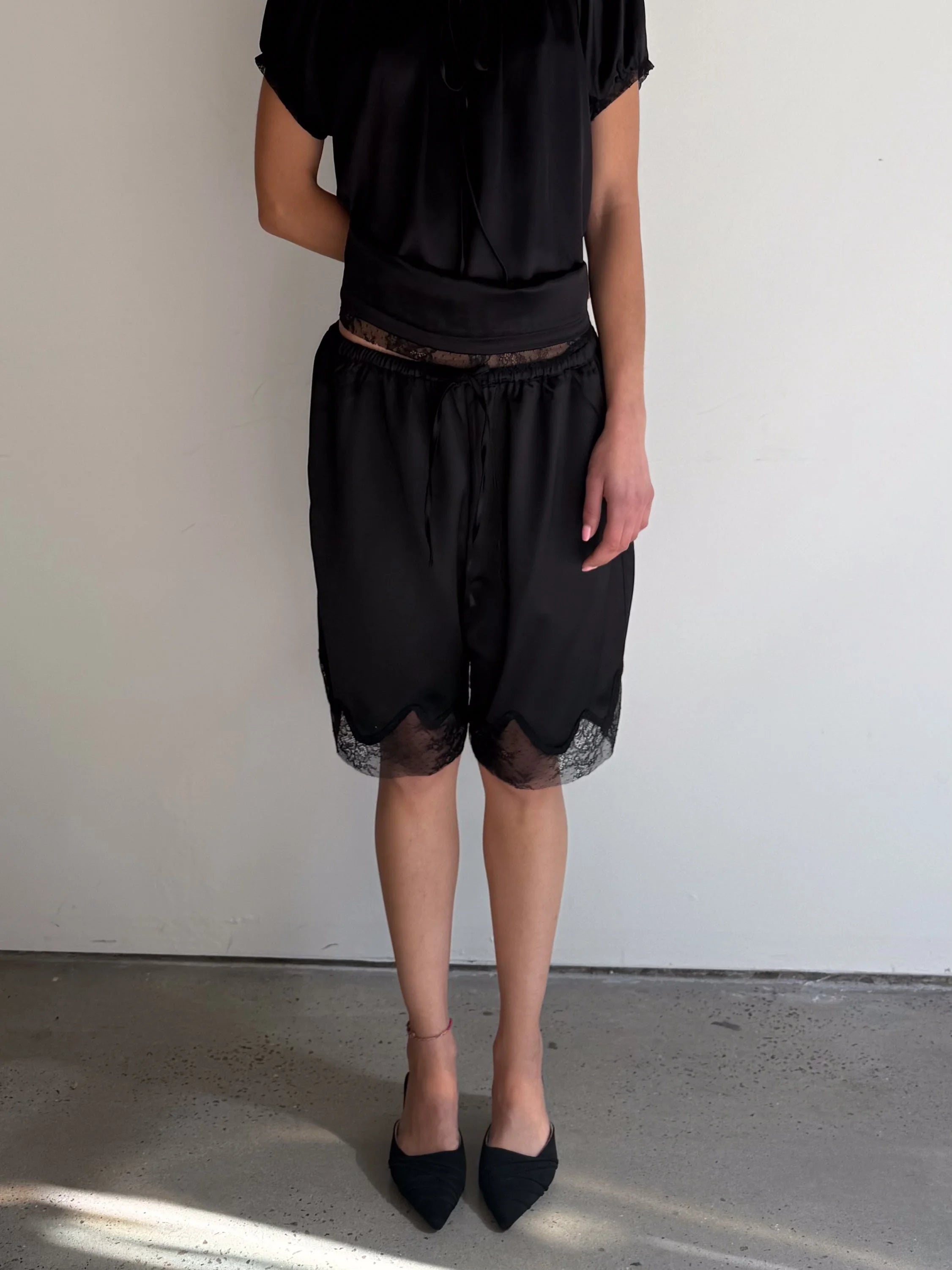 Lace Trim Satin Shorts