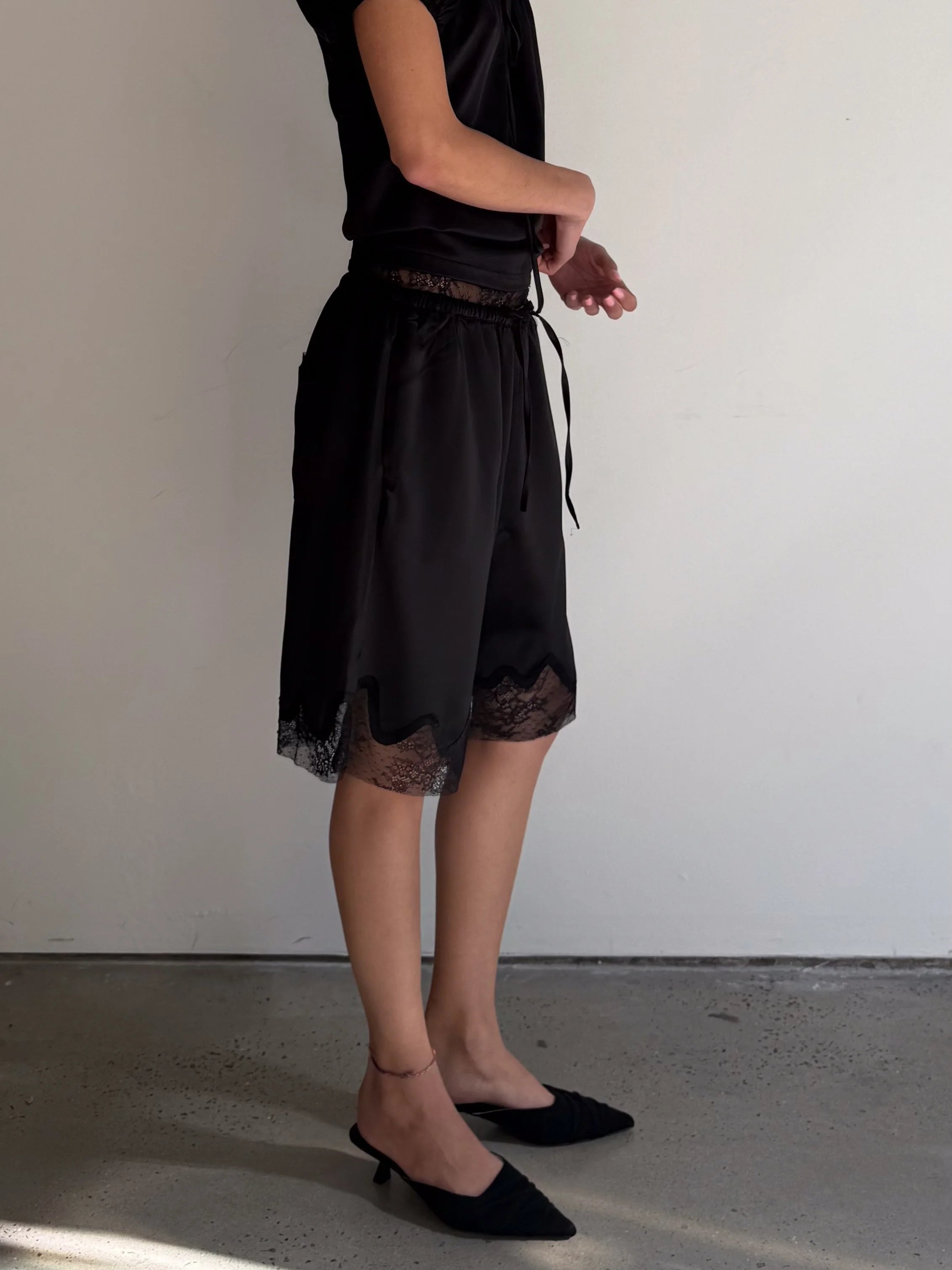 Lace Trim Satin Shorts