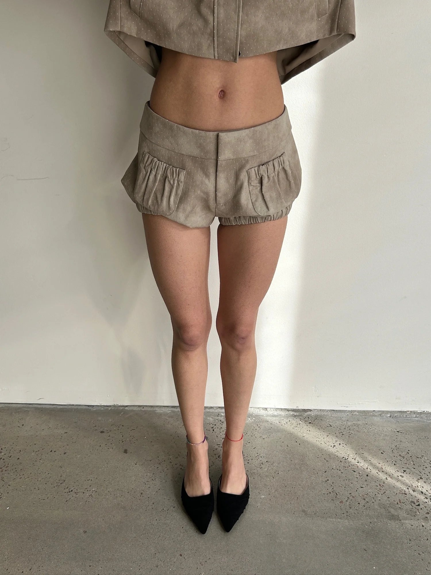 Perforated Suede Bubble Shorts