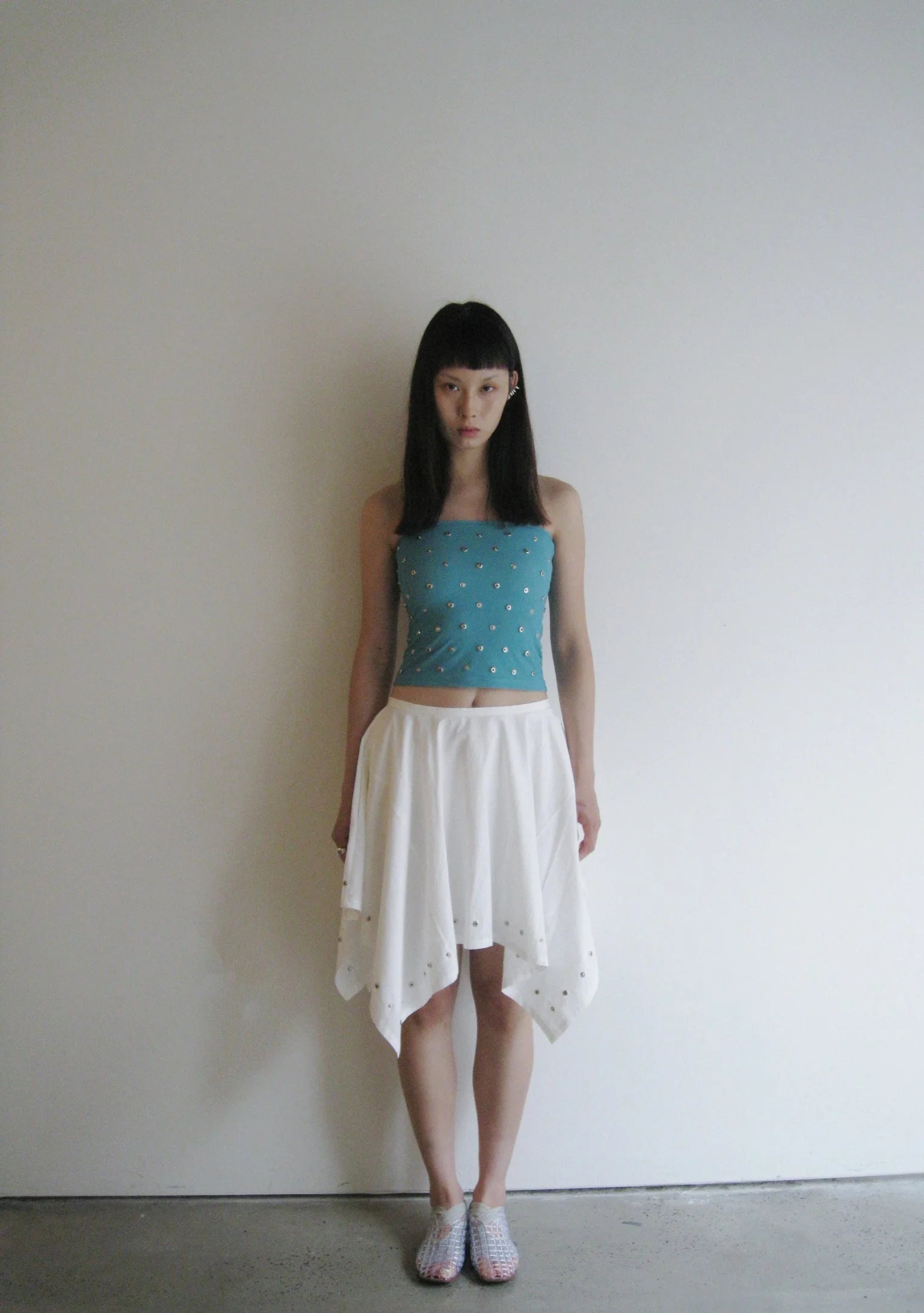 Sandwashed Cotton Handkerchief Skirt with Rivets