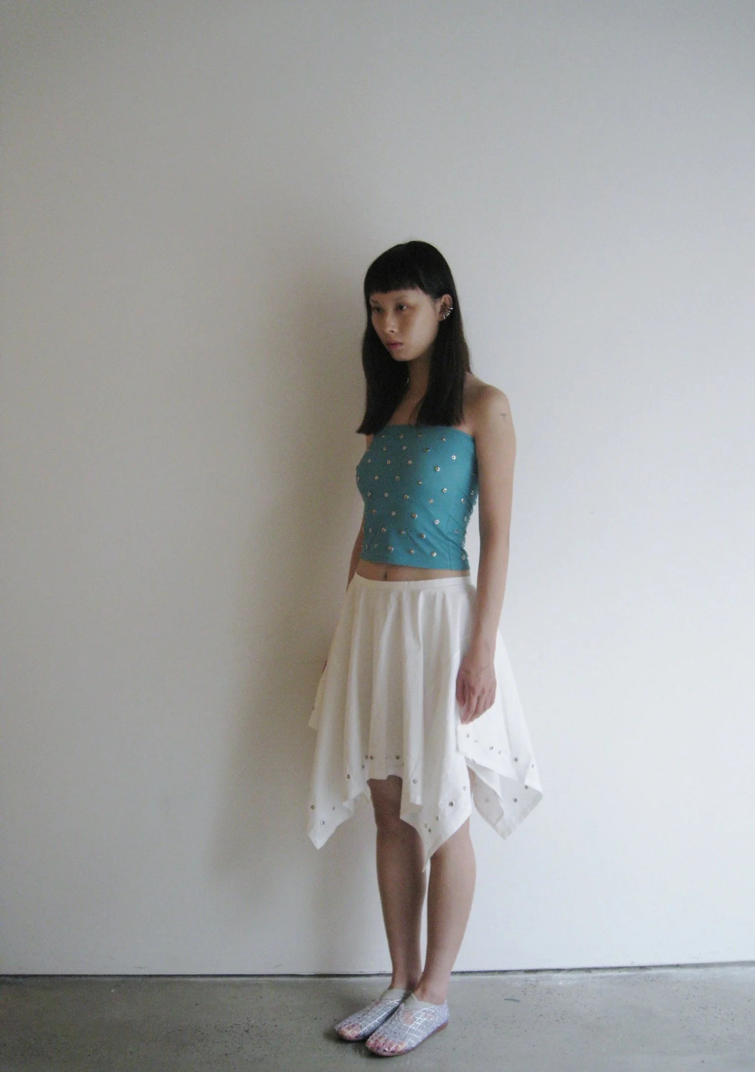 Sandwashed Cotton Handkerchief Skirt with Rivets