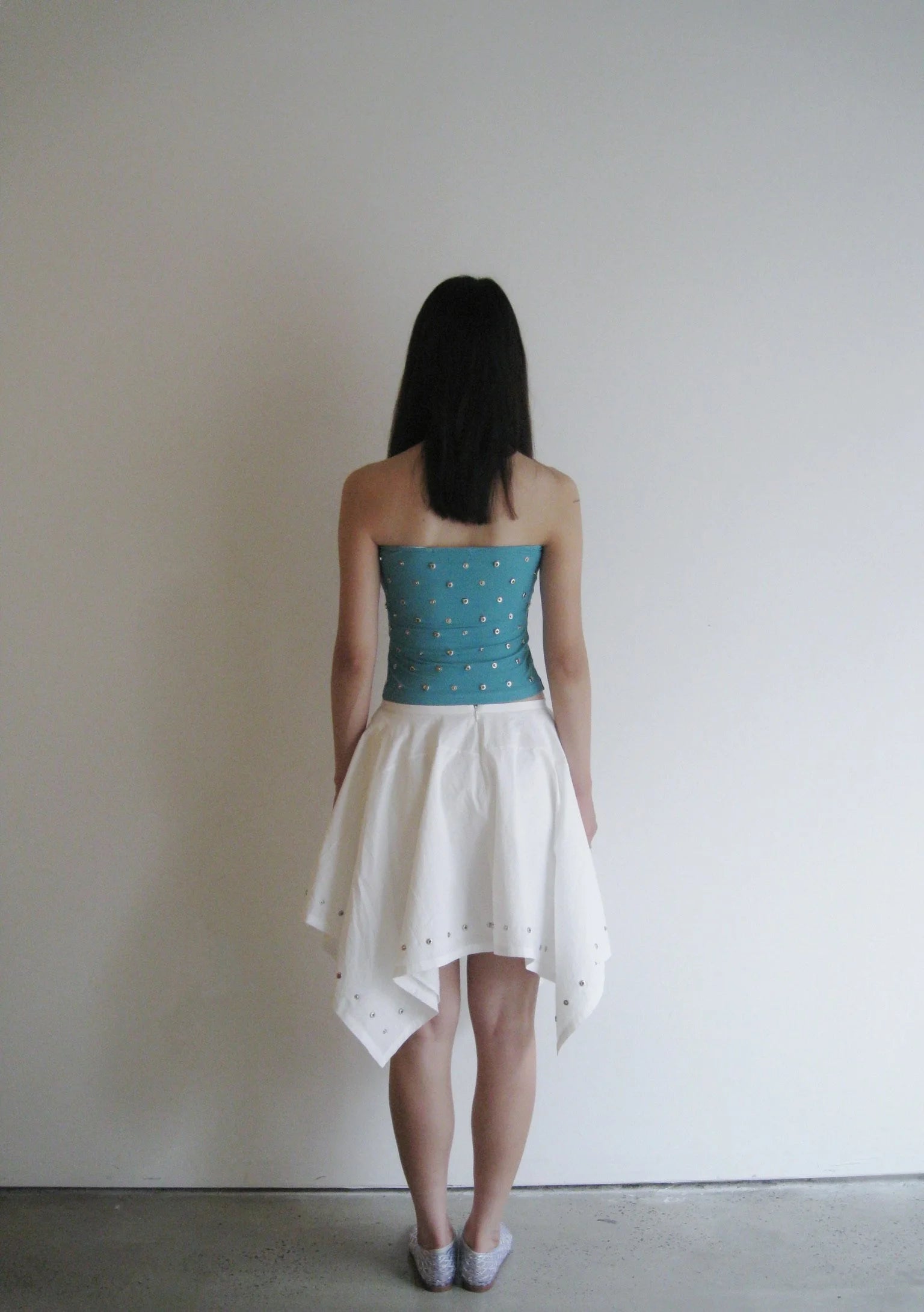 Sandwashed Cotton Handkerchief Skirt with Rivets