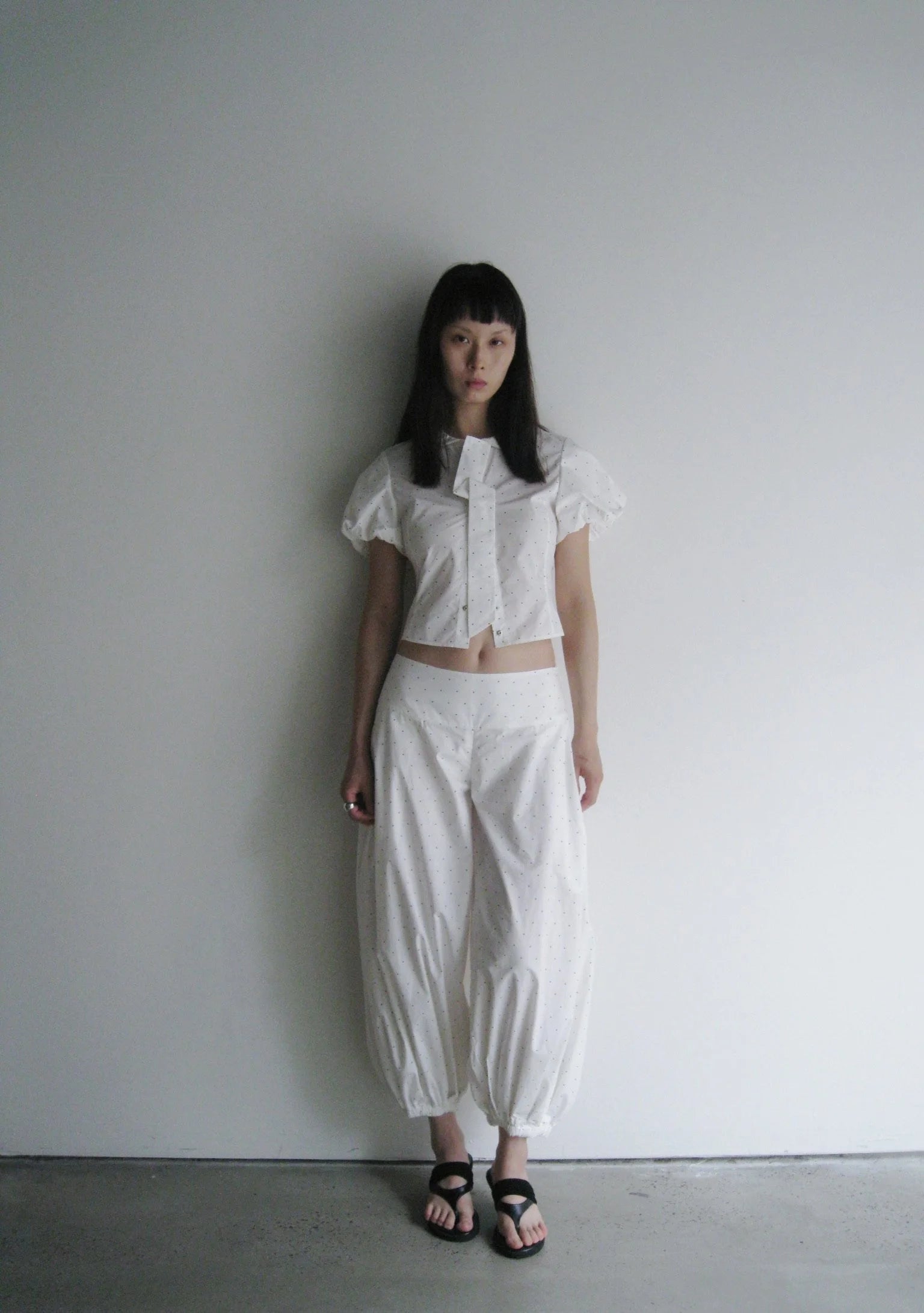 Bubble Sleeves Blouse with Detachable Tie