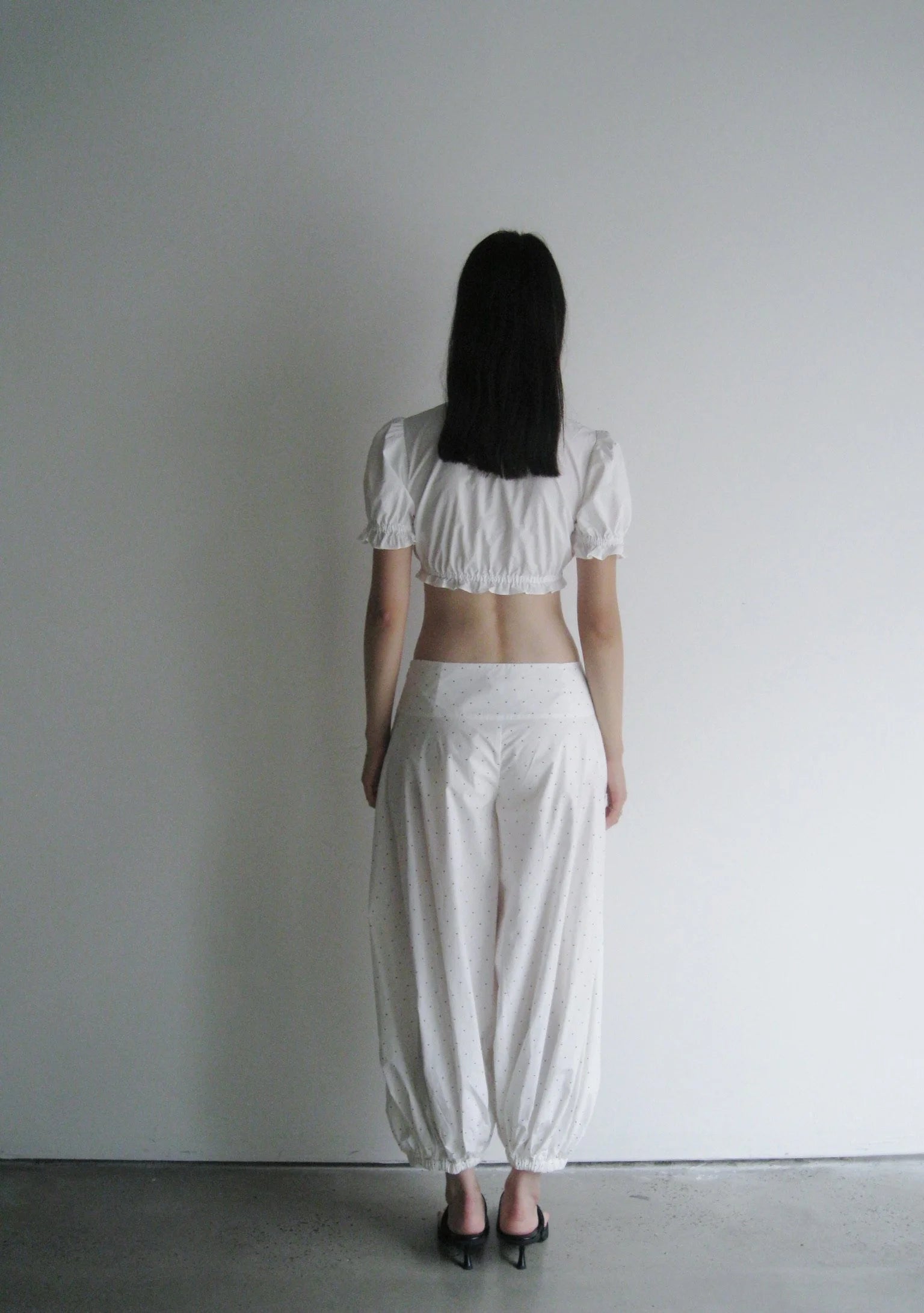 Sandwashed Cotton Cropped Top with Bubble Sleeves