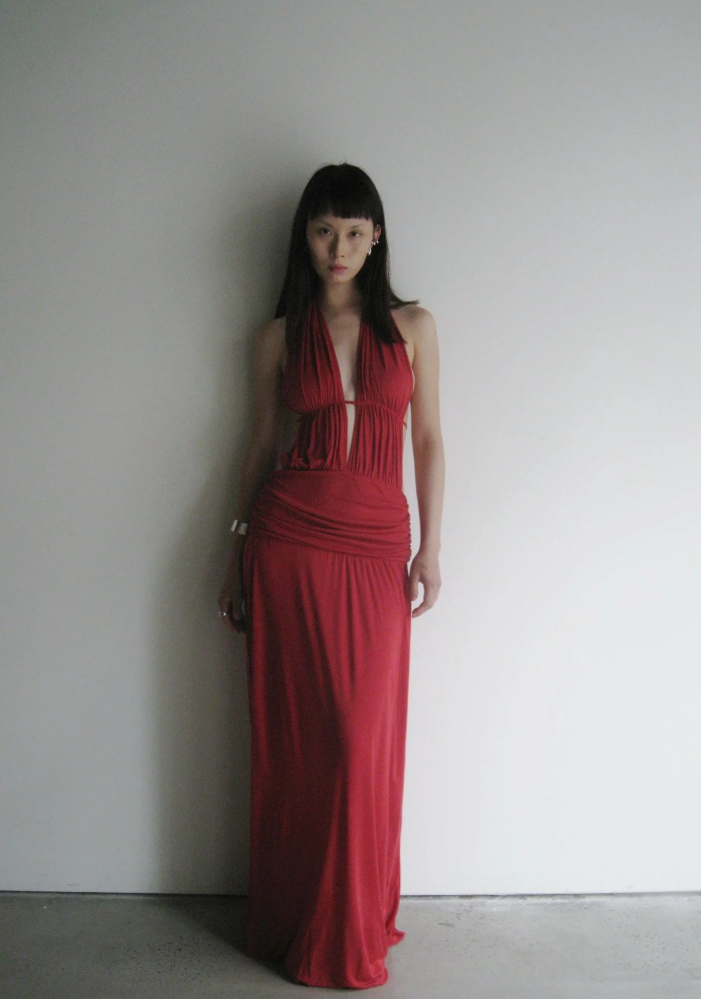 SEACELL© Draped Gown with Open Back in Fiery