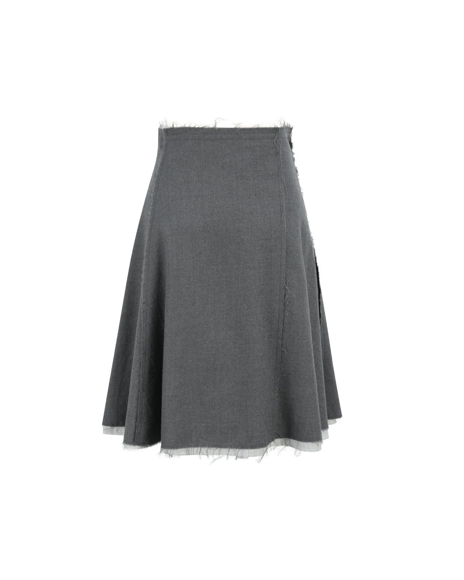 Merino Wool Tailored Midi Skirt with Raw Edge