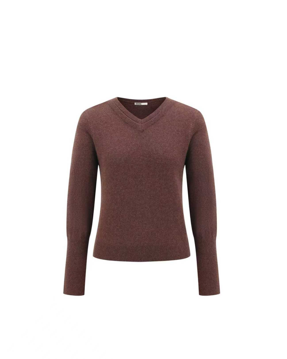 Double V-Neck Cashmere Baby Knit in Chestnut