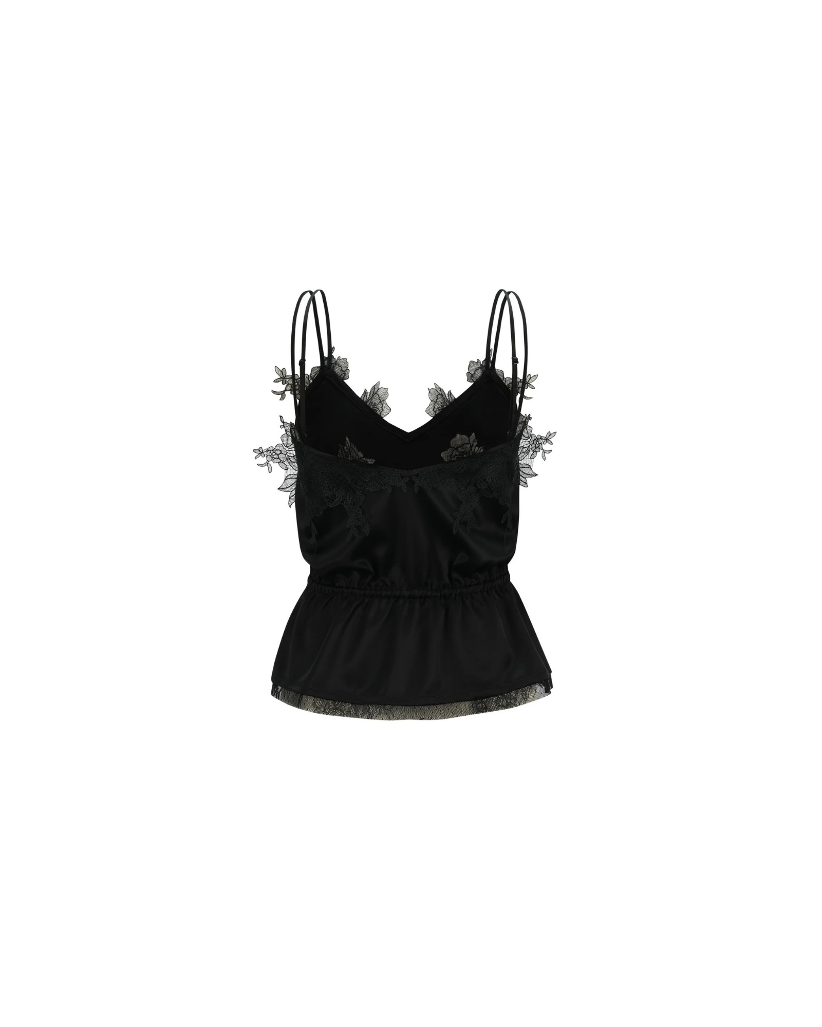 Lace Openwork Satin Cami Top in Black