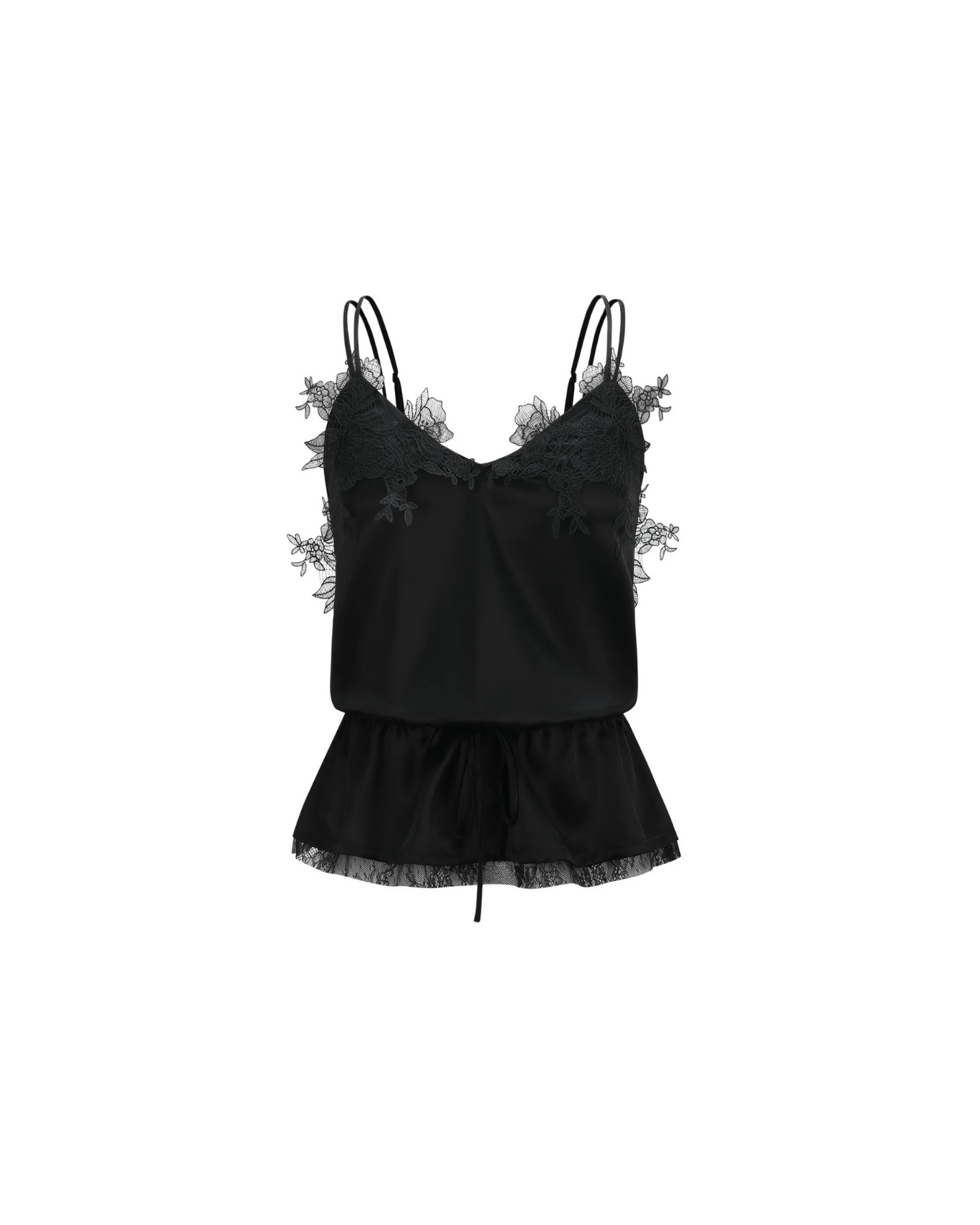 Black lace camisole with a skirt on a white background