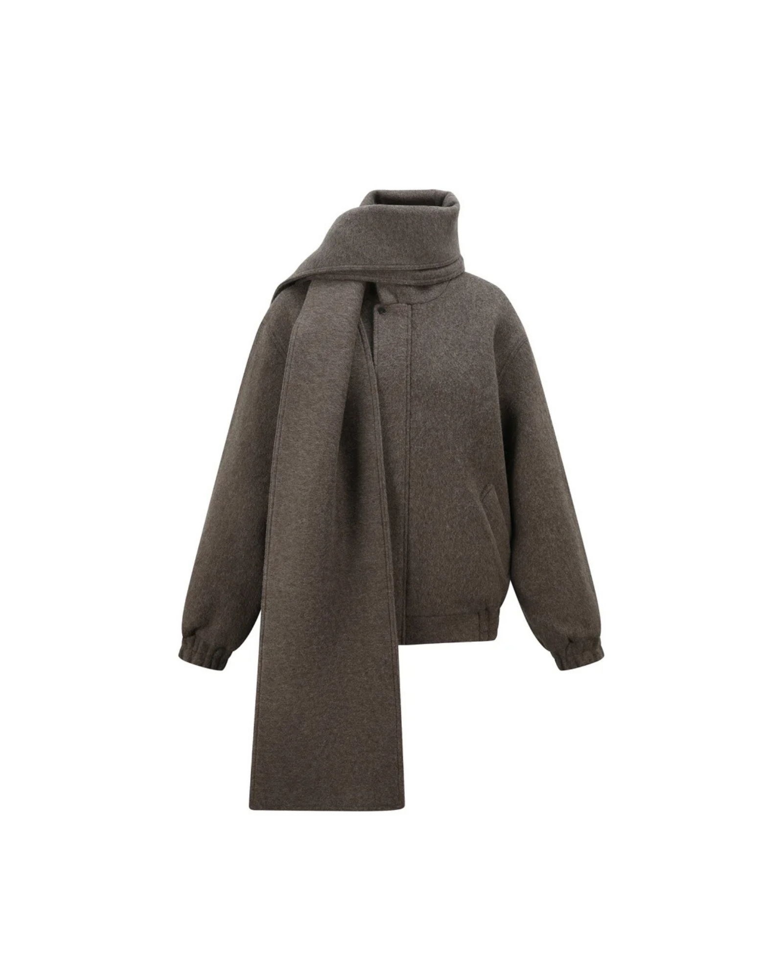 Wool Bomber Jacket with Detachable Scarf