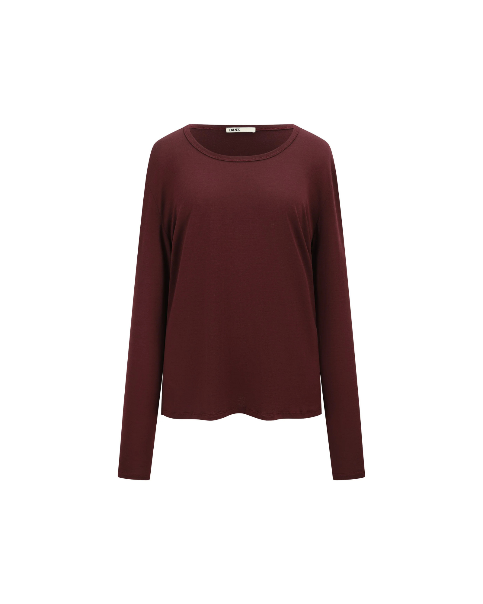 Unisex Merino Wool Round Neck Long Sleeve Tee in Maroon