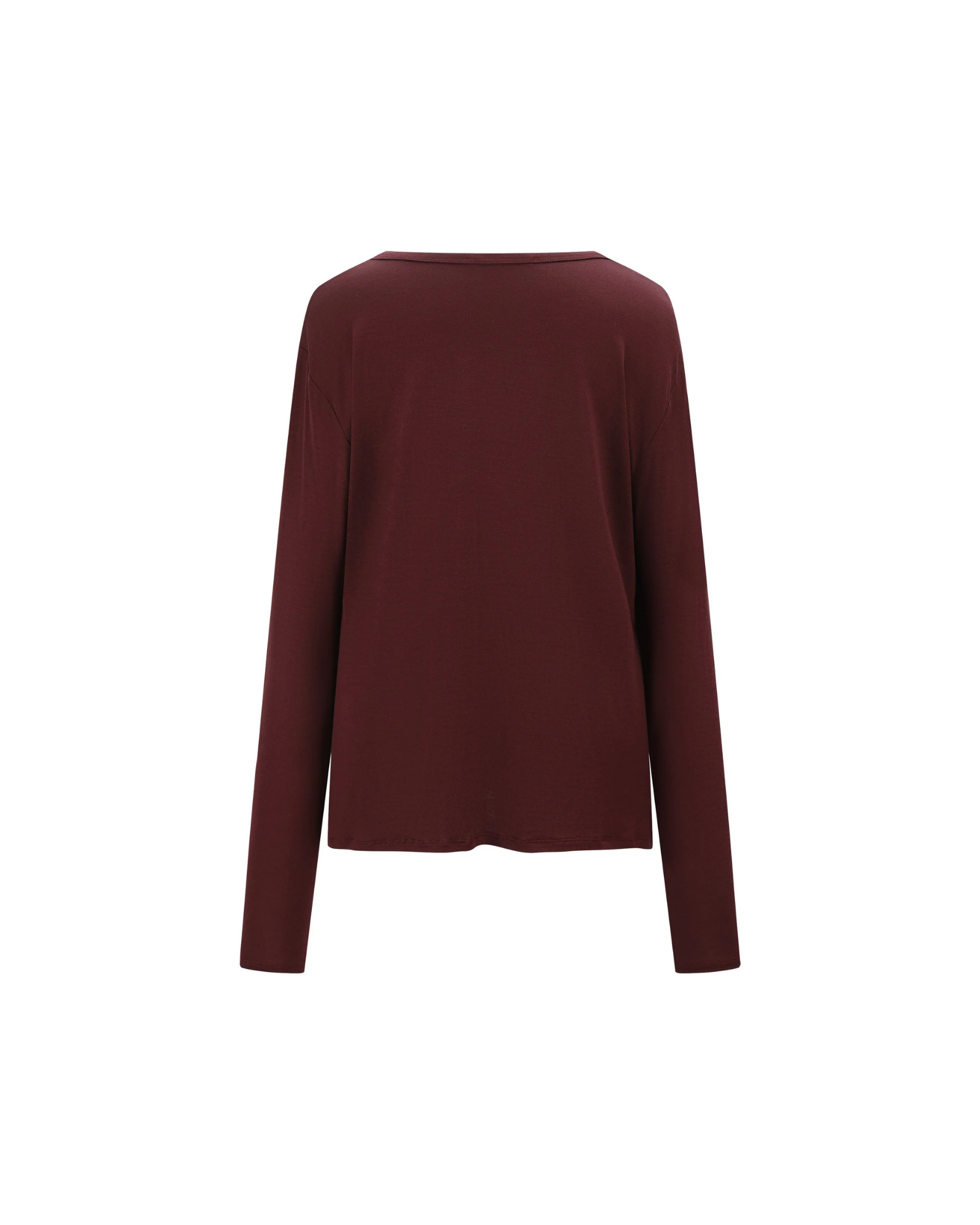 Unisex Merino Wool Round Neck Long Sleeve Tee in Maroon