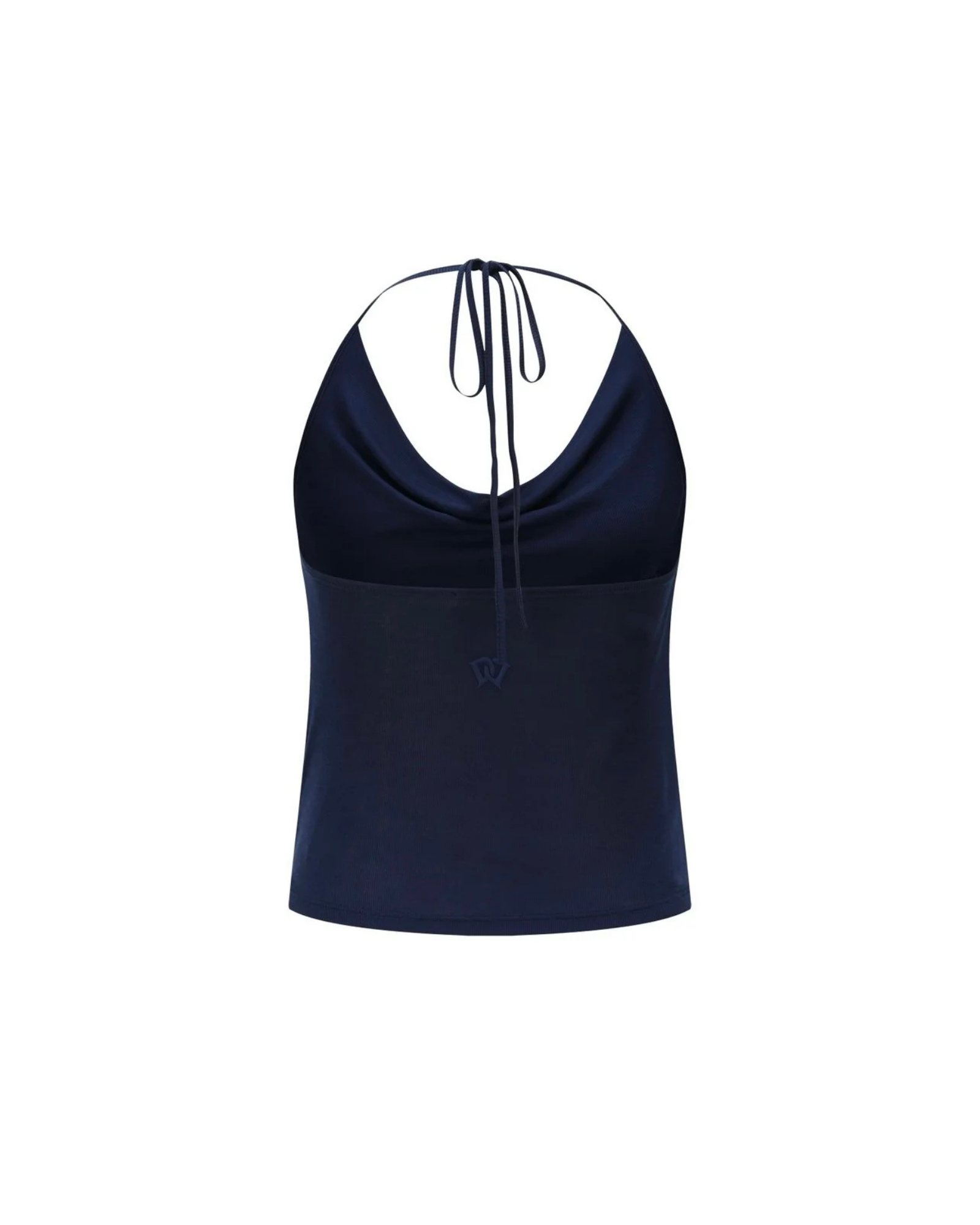 Navy blue halter top on a white background
