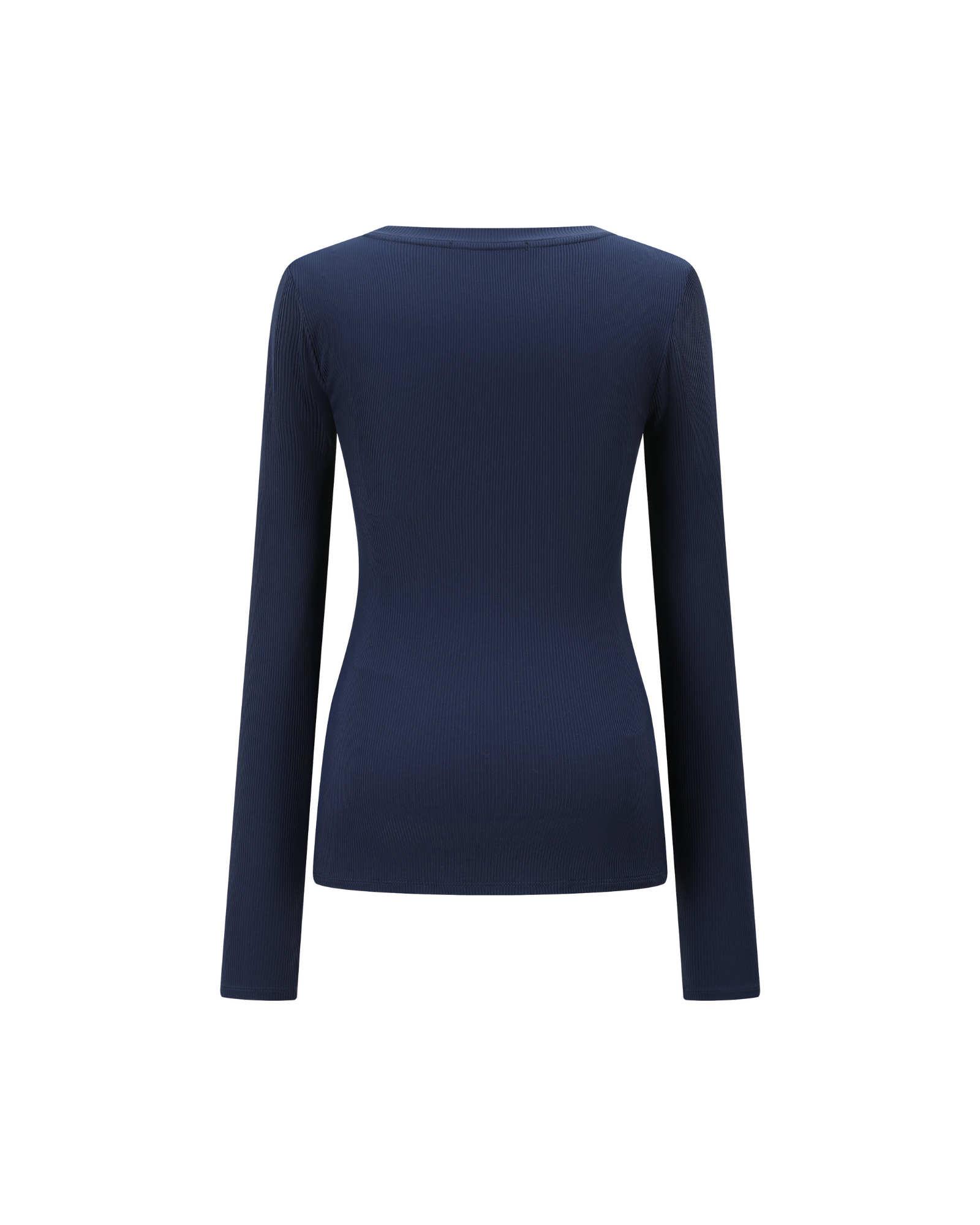 Navy blue long-sleeve top on a white background
