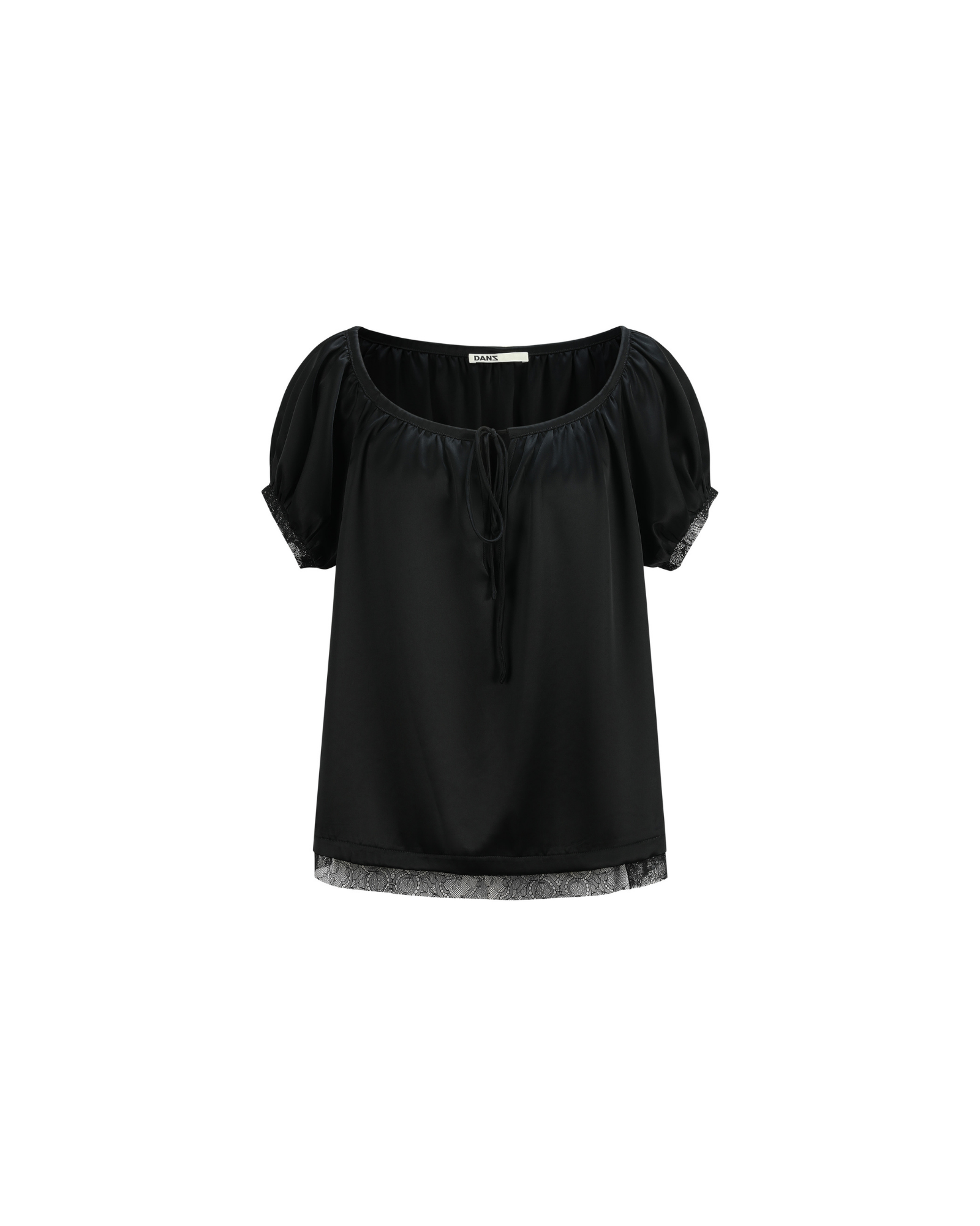 Satin Babydoll Top with Front Tie in Black
