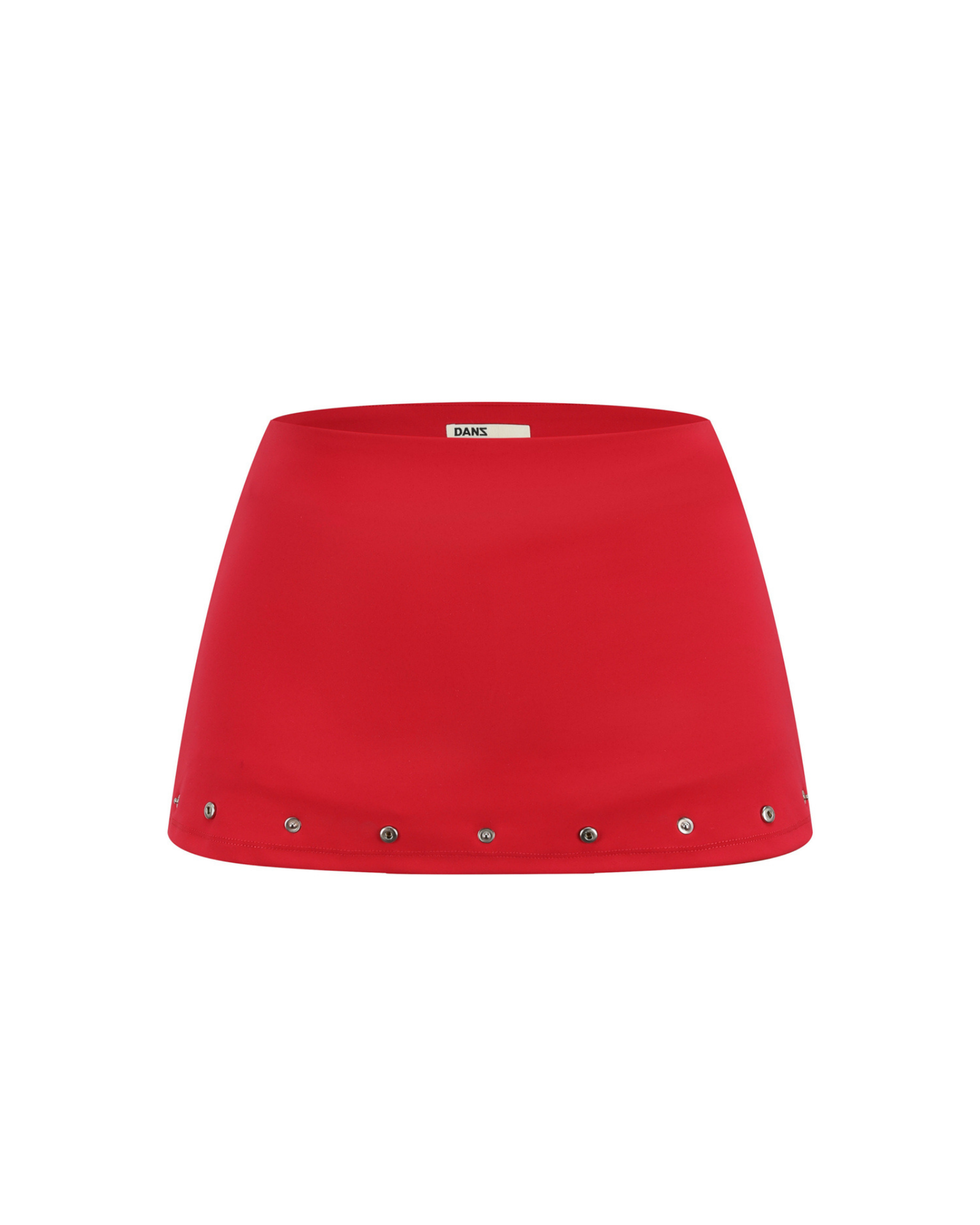 Red skirt with decorative studs on a white background