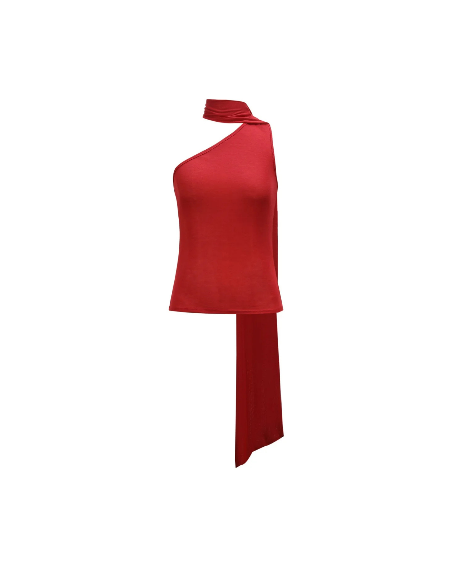 Red one-shoulder dress on a white background