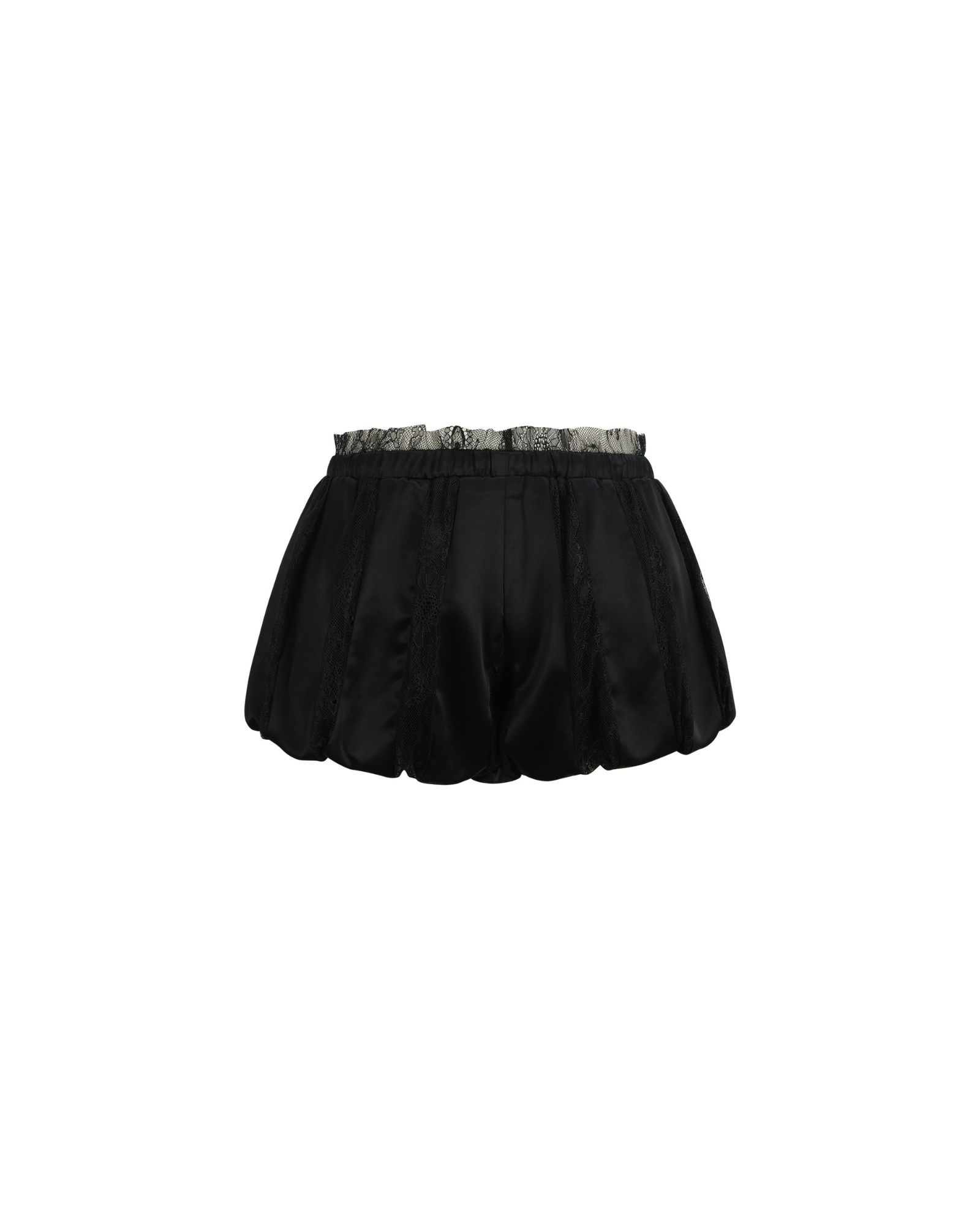 Muse Lace & Satin Panelled Bubble Shorts in Black