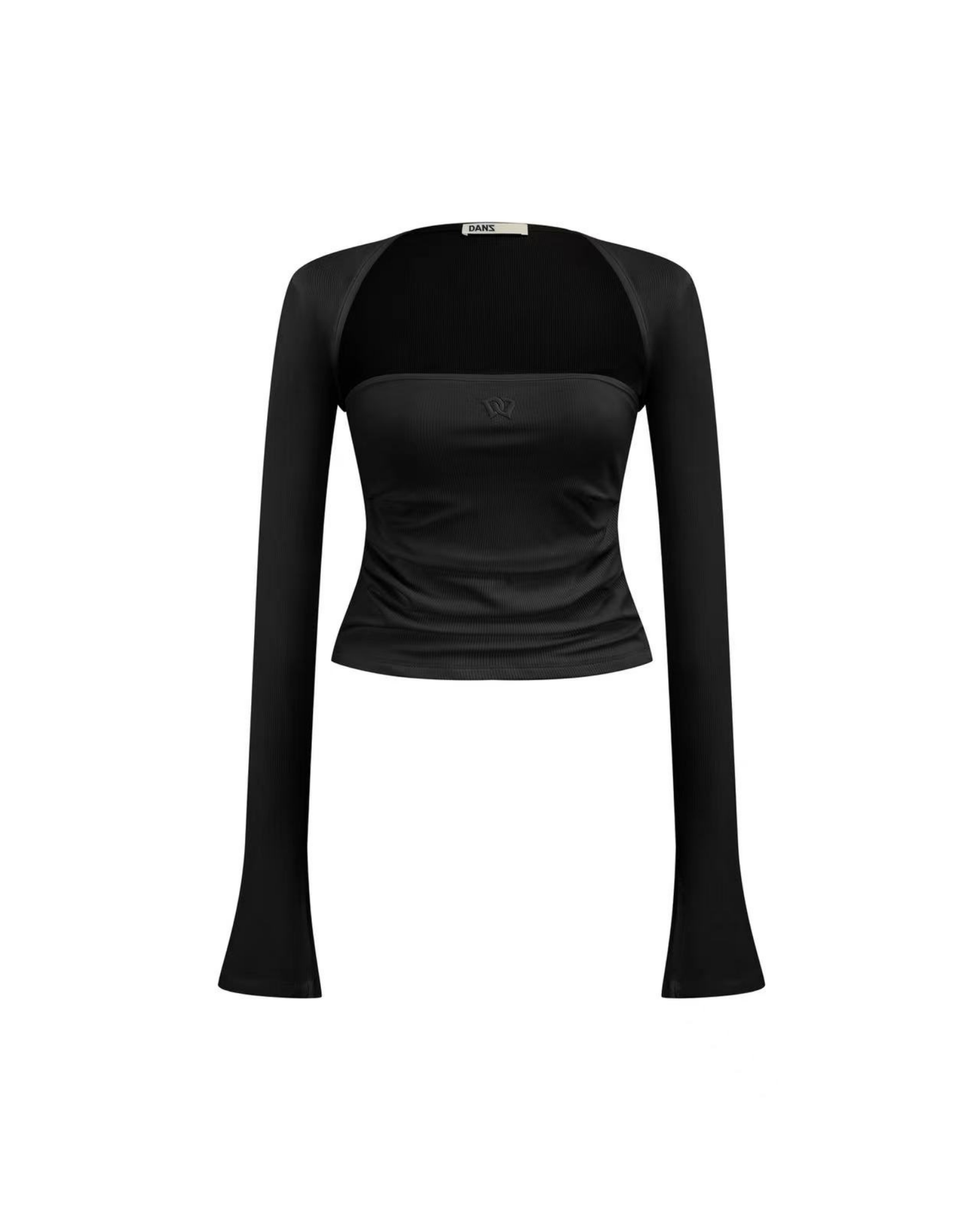 Black long-sleeve top on a white background