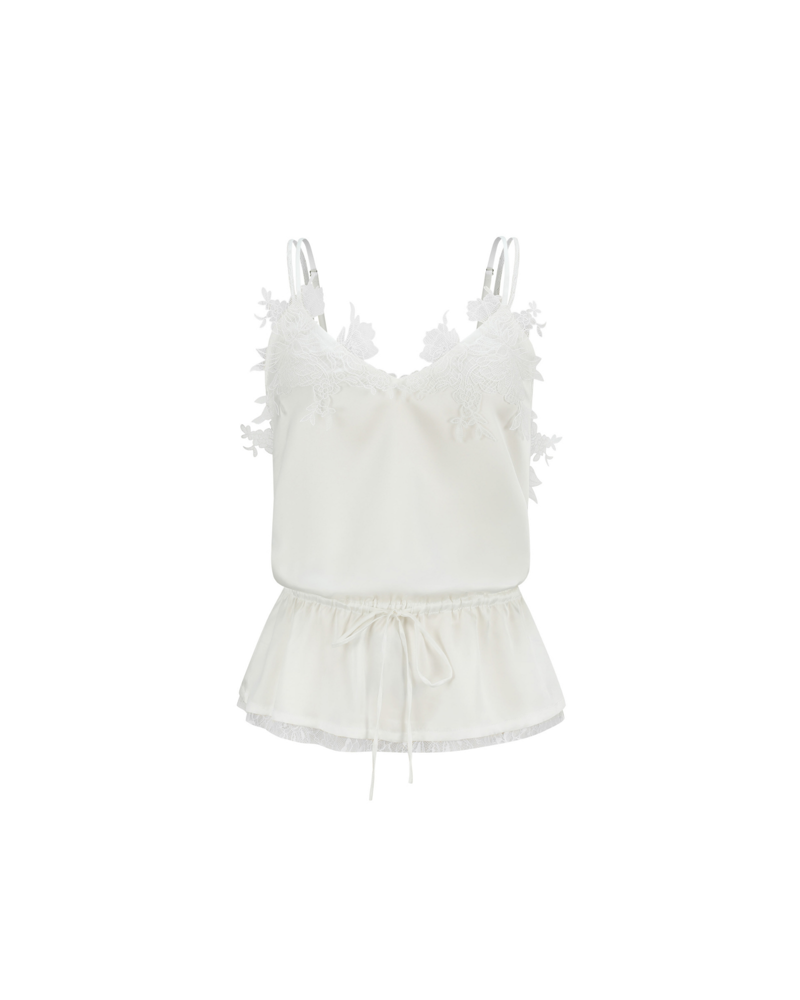 Lace Openwork Satin Cami Top in White