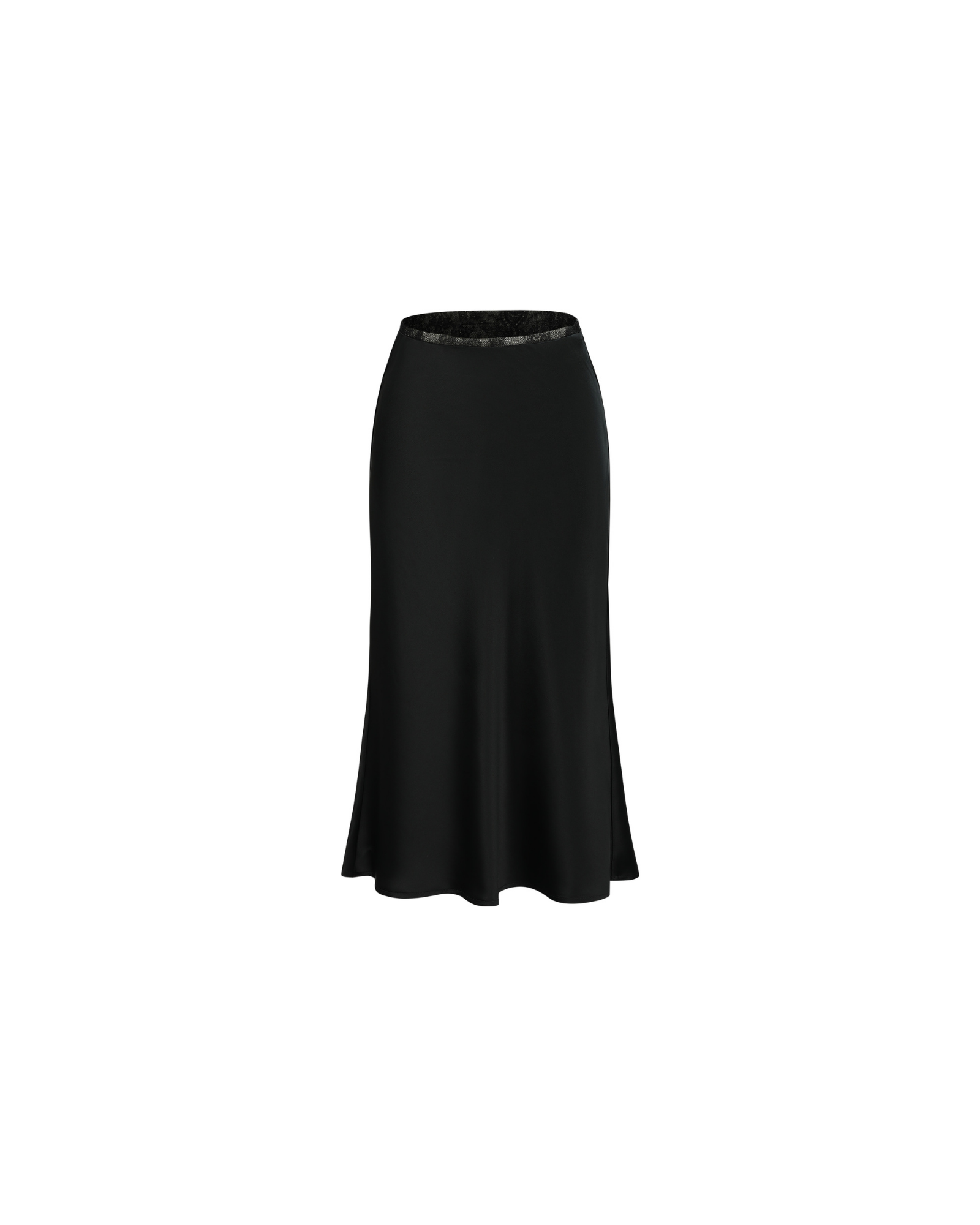 Veil Midi Satin Skirt in Black
