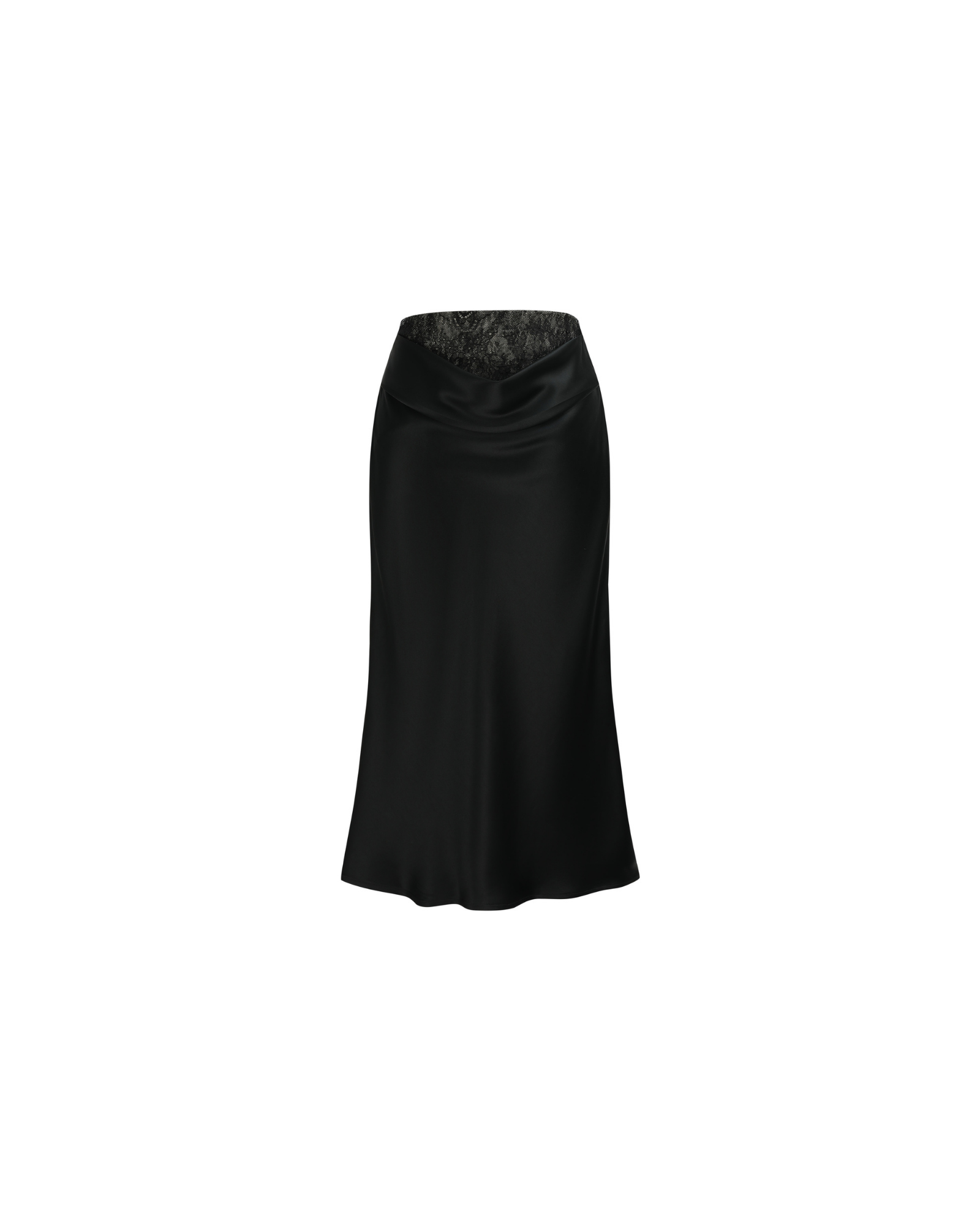 Veil Midi Satin Skirt in Black