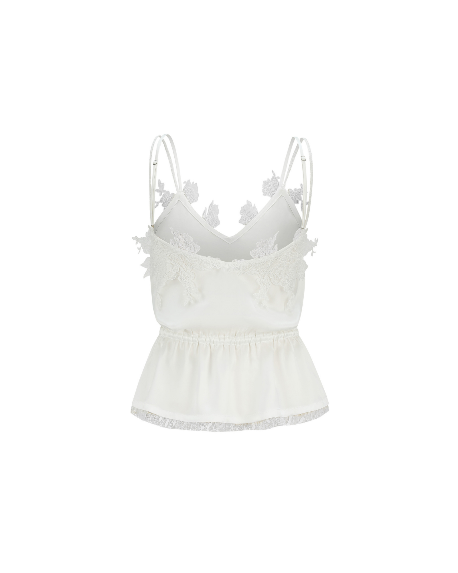 Lace Openwork Satin Cami Top in White