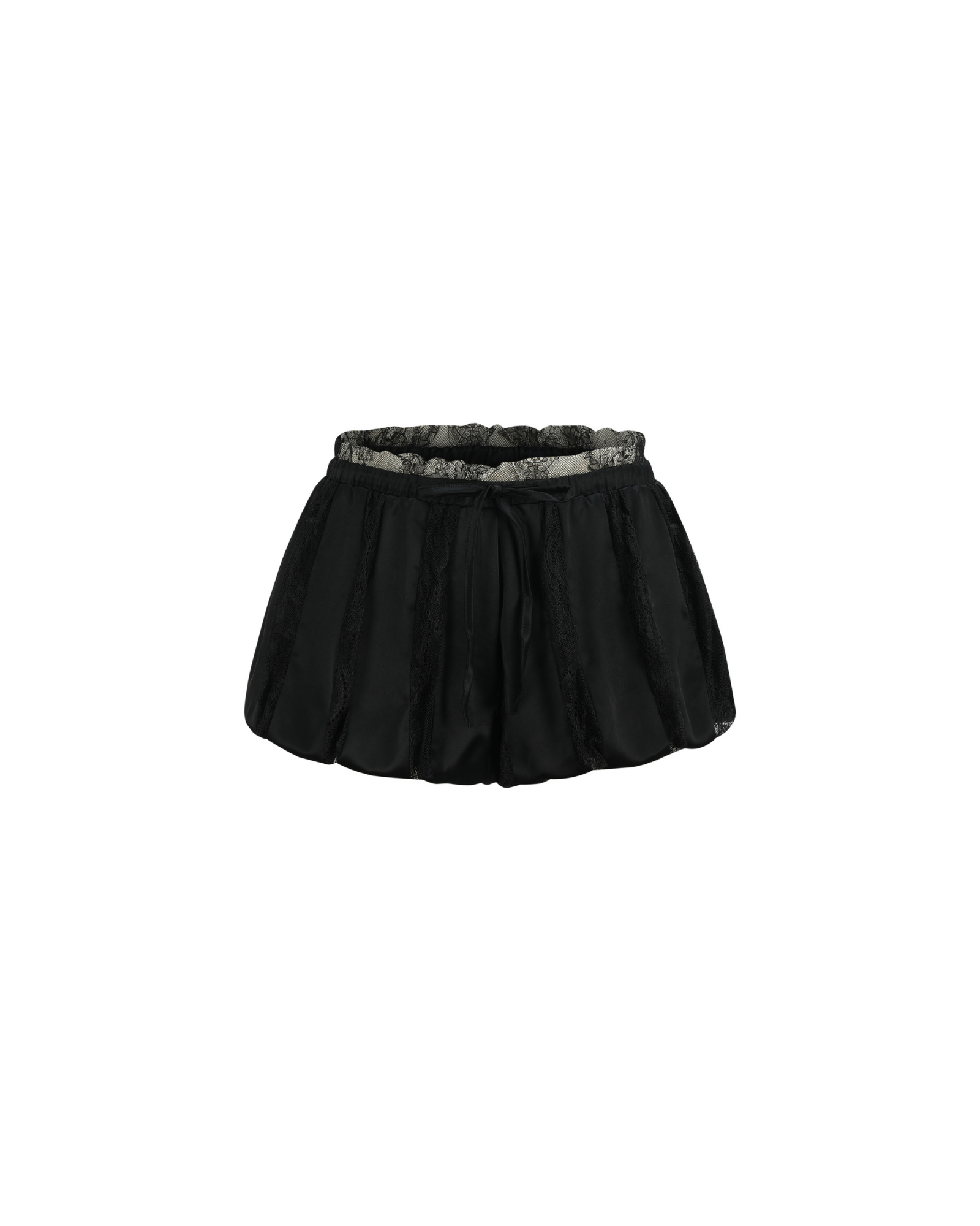 Muse Lace & Satin Panelled Bubble Shorts in Black