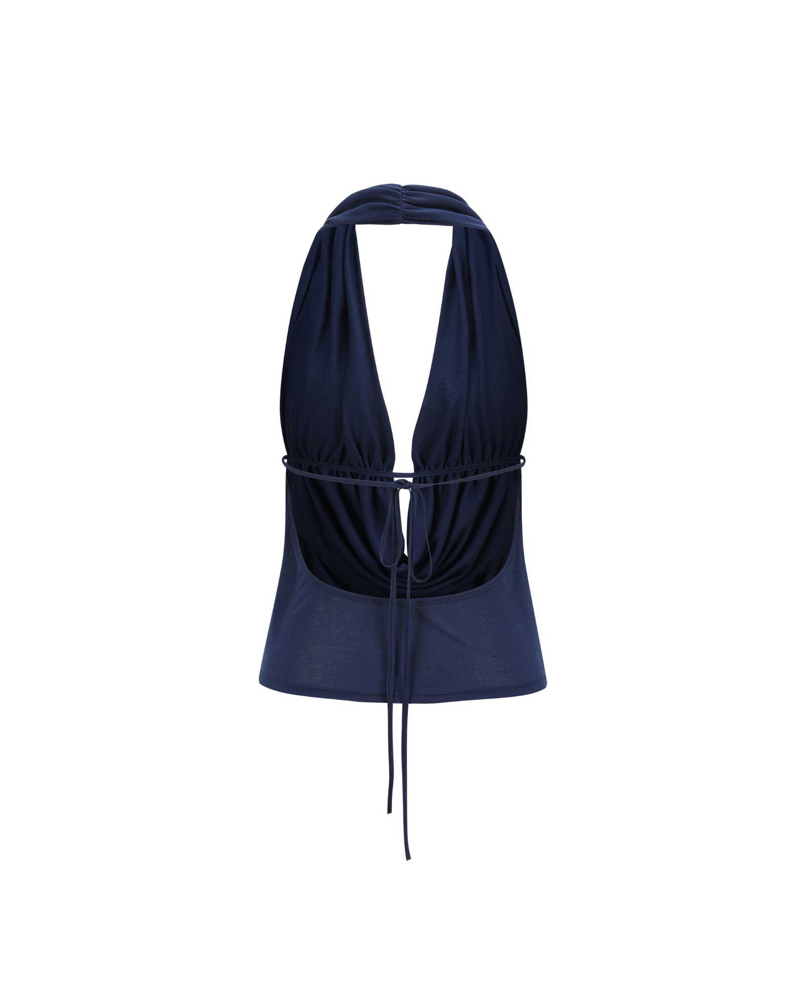 Navy blue halter top on a white background