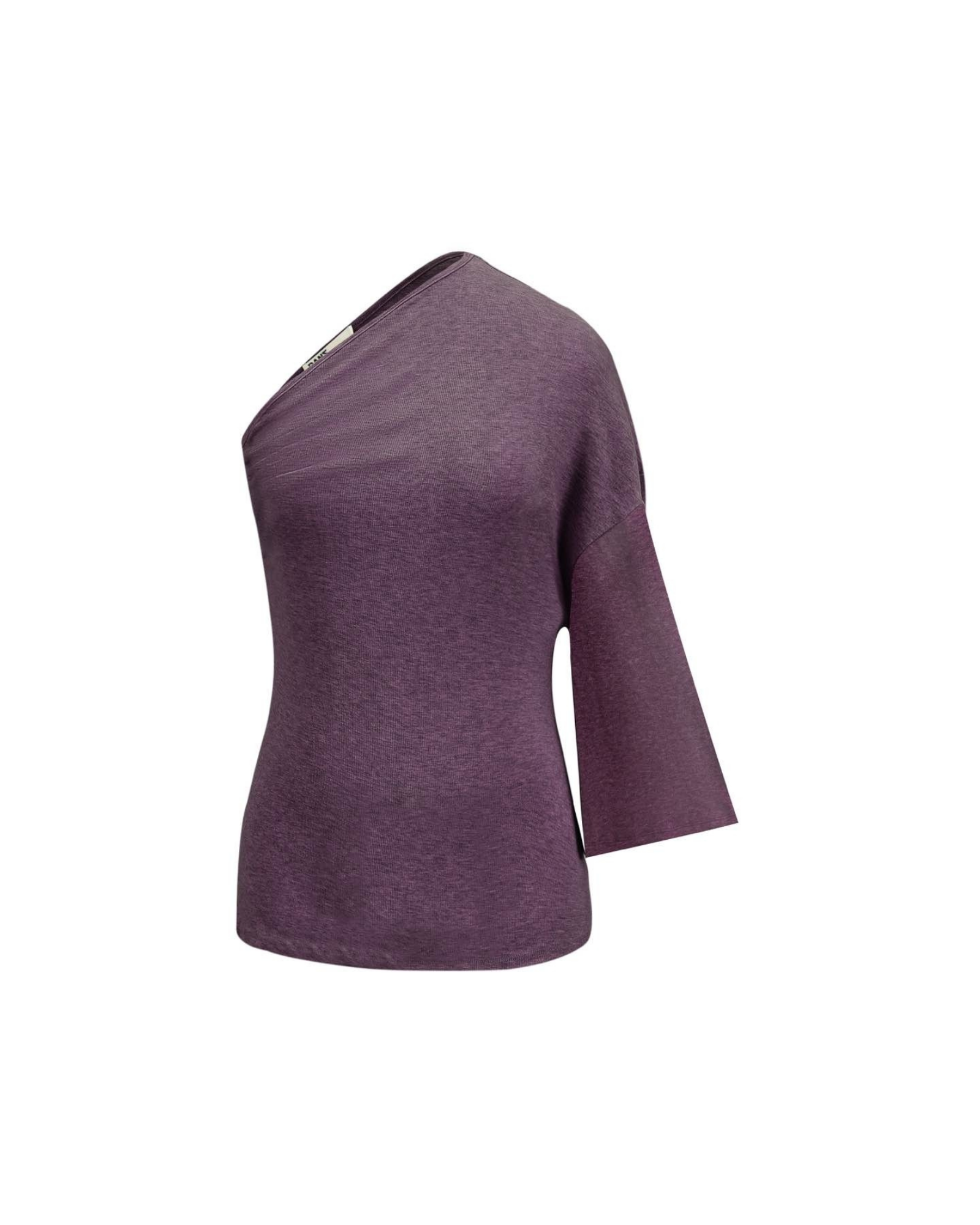 Purple one-shoulder top on a white background