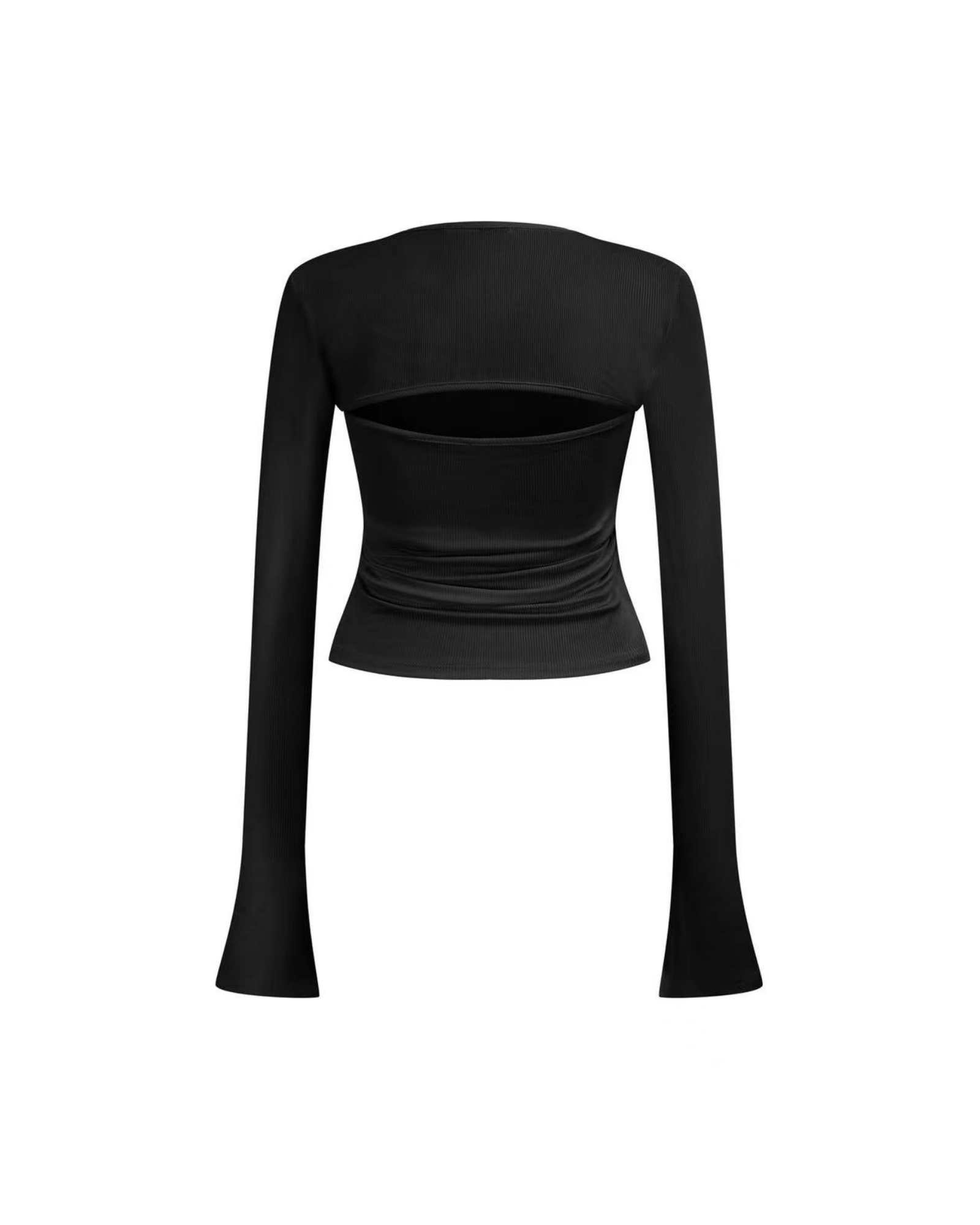 Black long-sleeve top on a white background