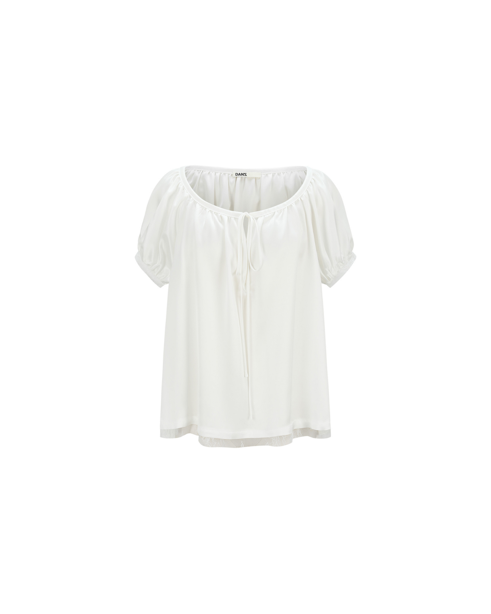 Satin Babydoll Top with Front Tie in White