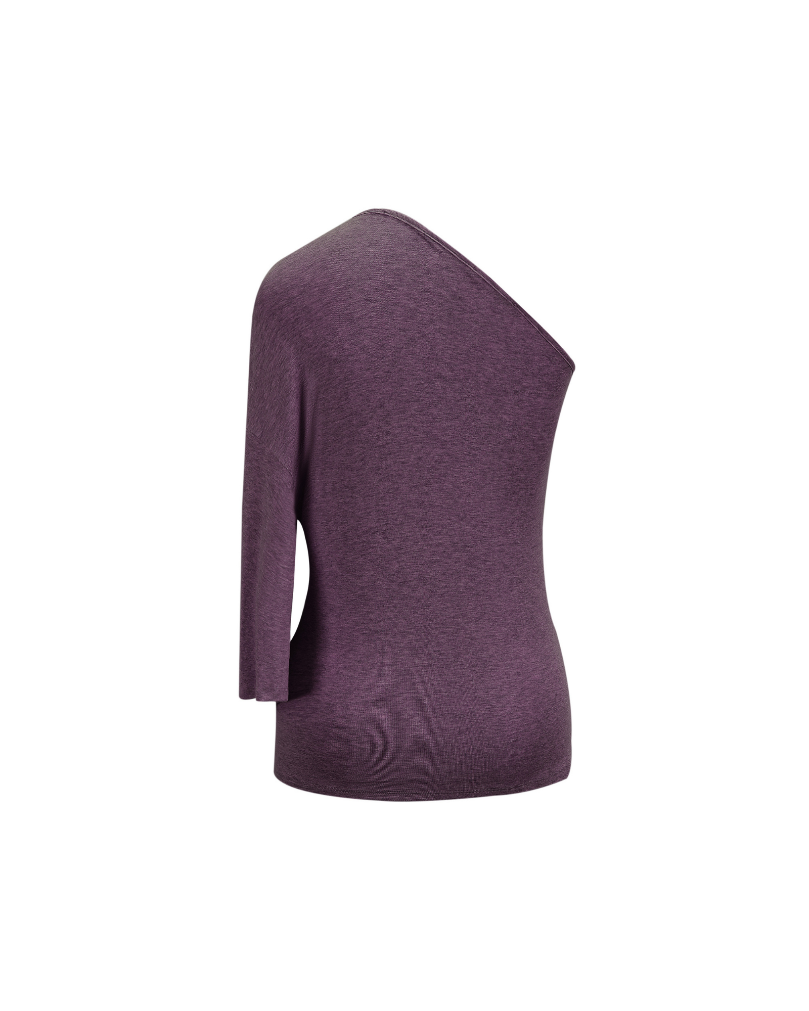 Purple one-shoulder top on a white background