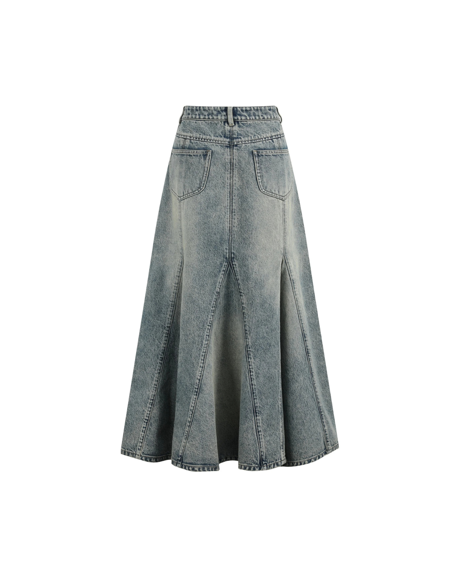 Denim Fishtail Low-Waist Denim Maxi Skirt