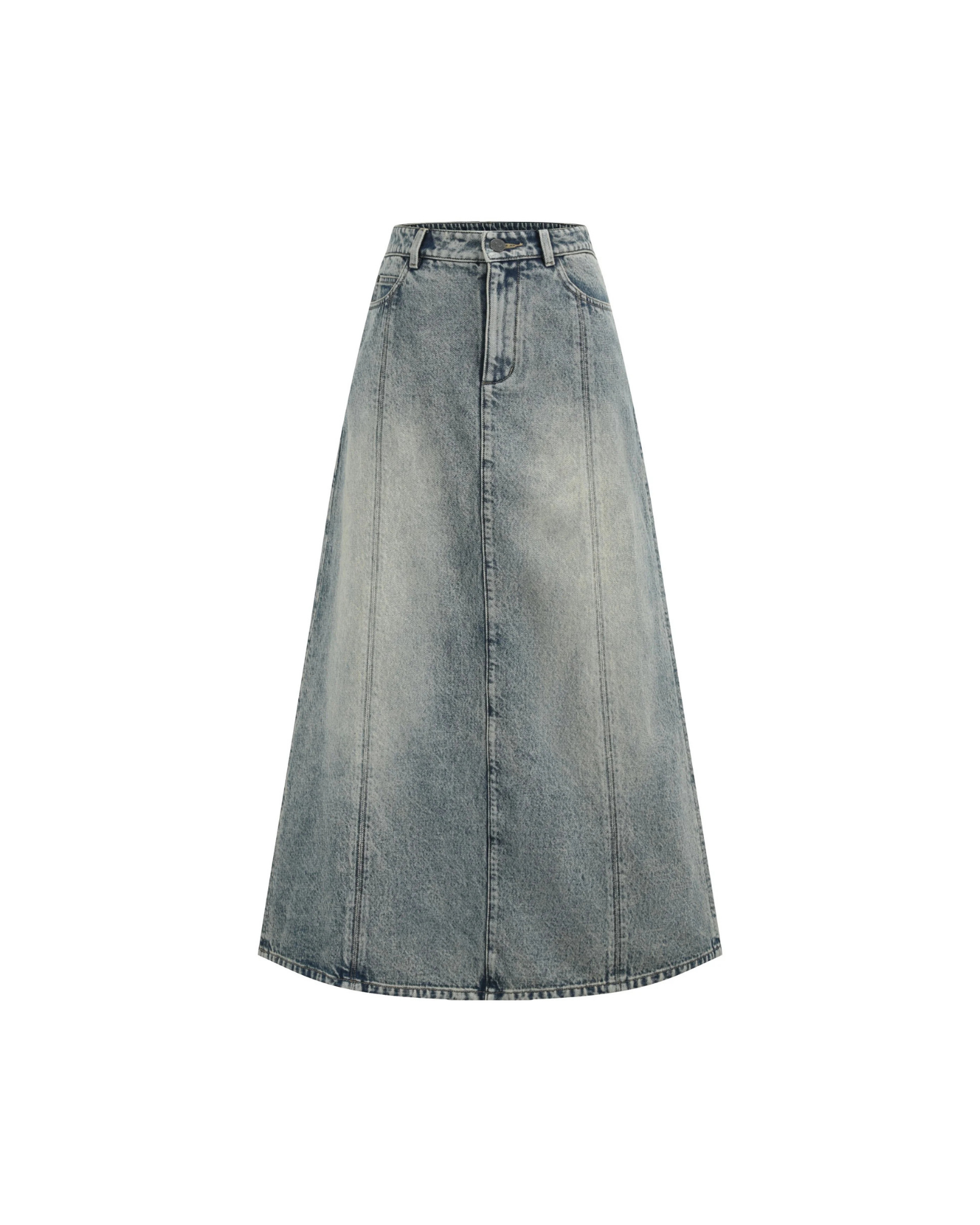 Denim Fishtail Low-Waist Denim Maxi Skirt