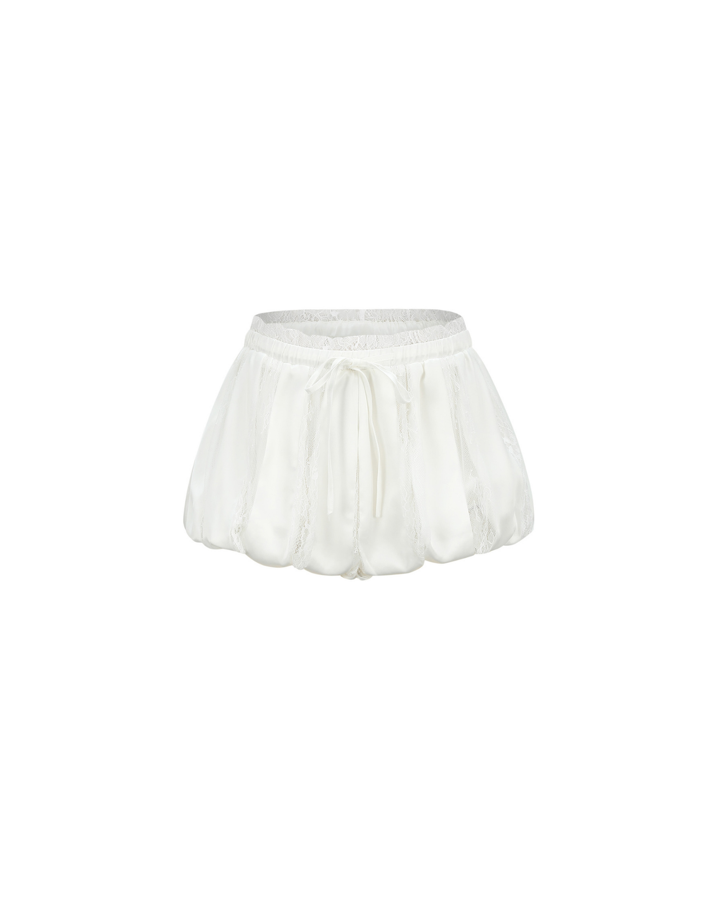 Muse Lace & Satin Panelled Bubble Shorts in White