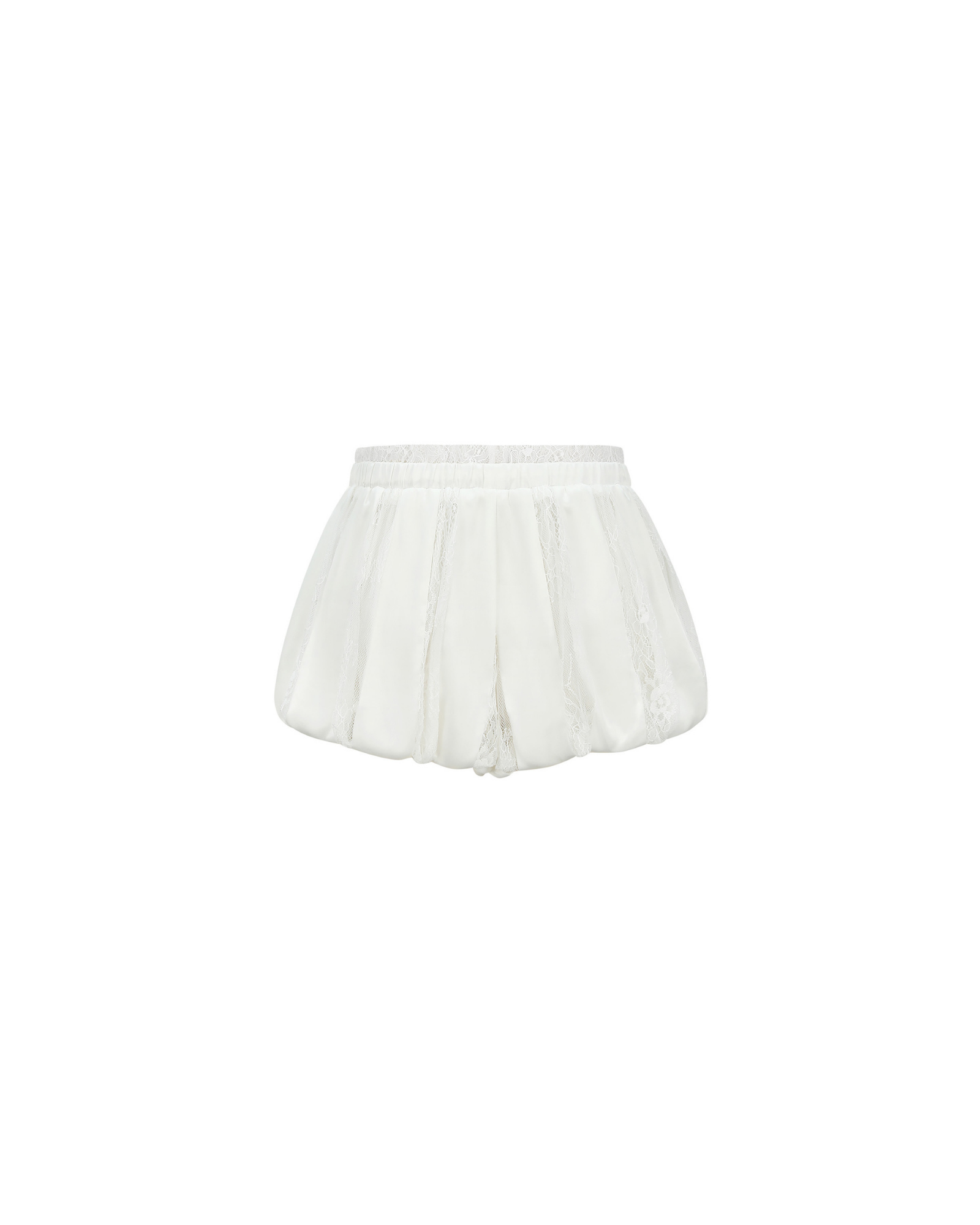 Muse Lace & Satin Panelled Bubble Shorts in White