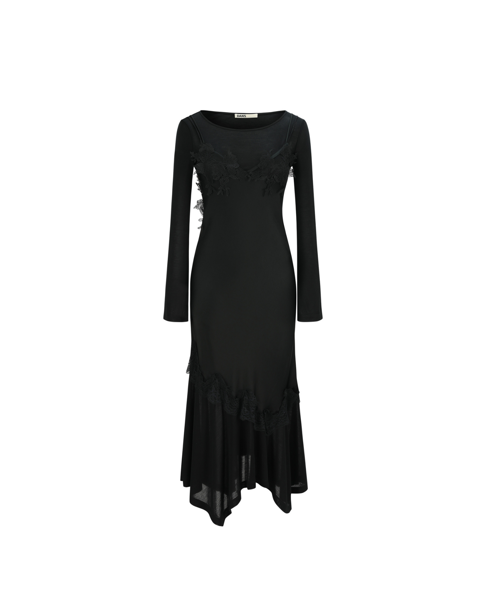Venus Satin & Lace Dress in Black