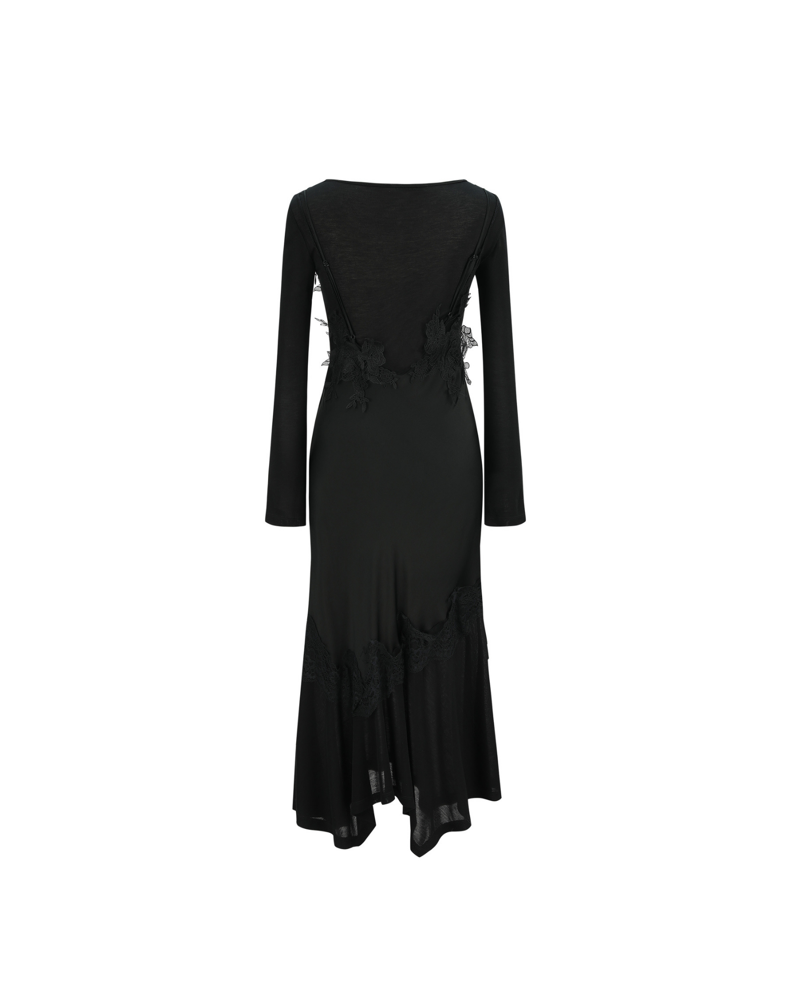 Venus Satin & Lace Dress in Black