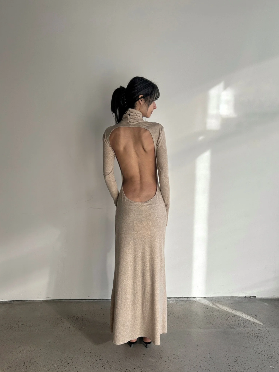 Open Back Gown in Oat